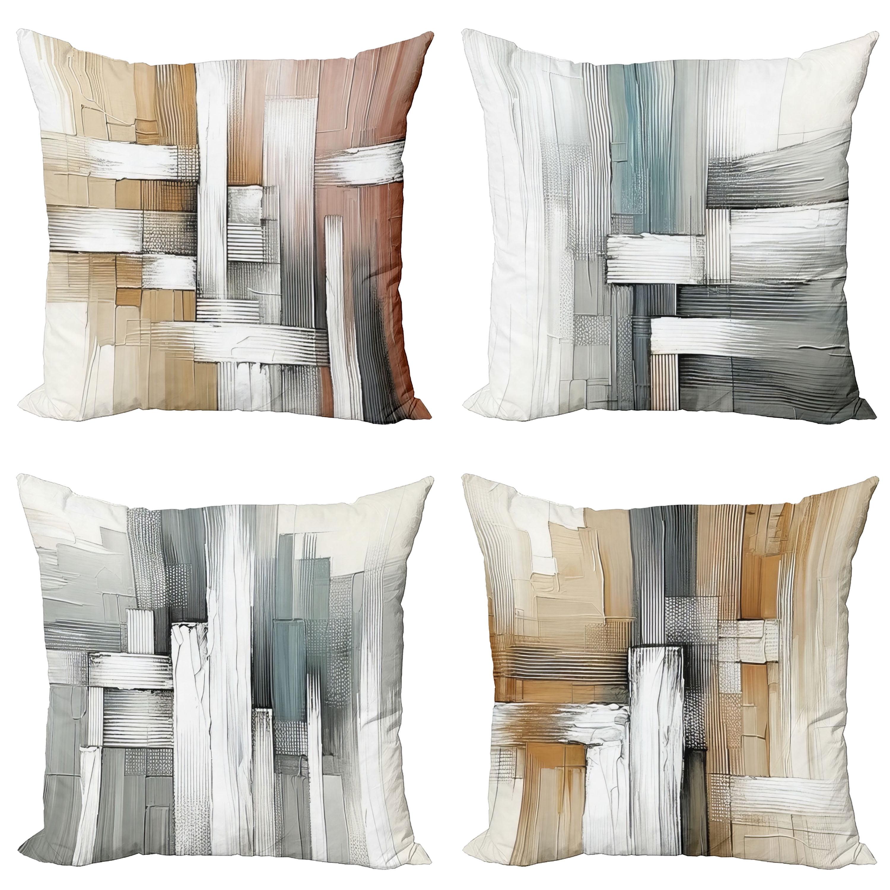 Amber Blue Grey and White Abstract Polyester Square Pillow Covers