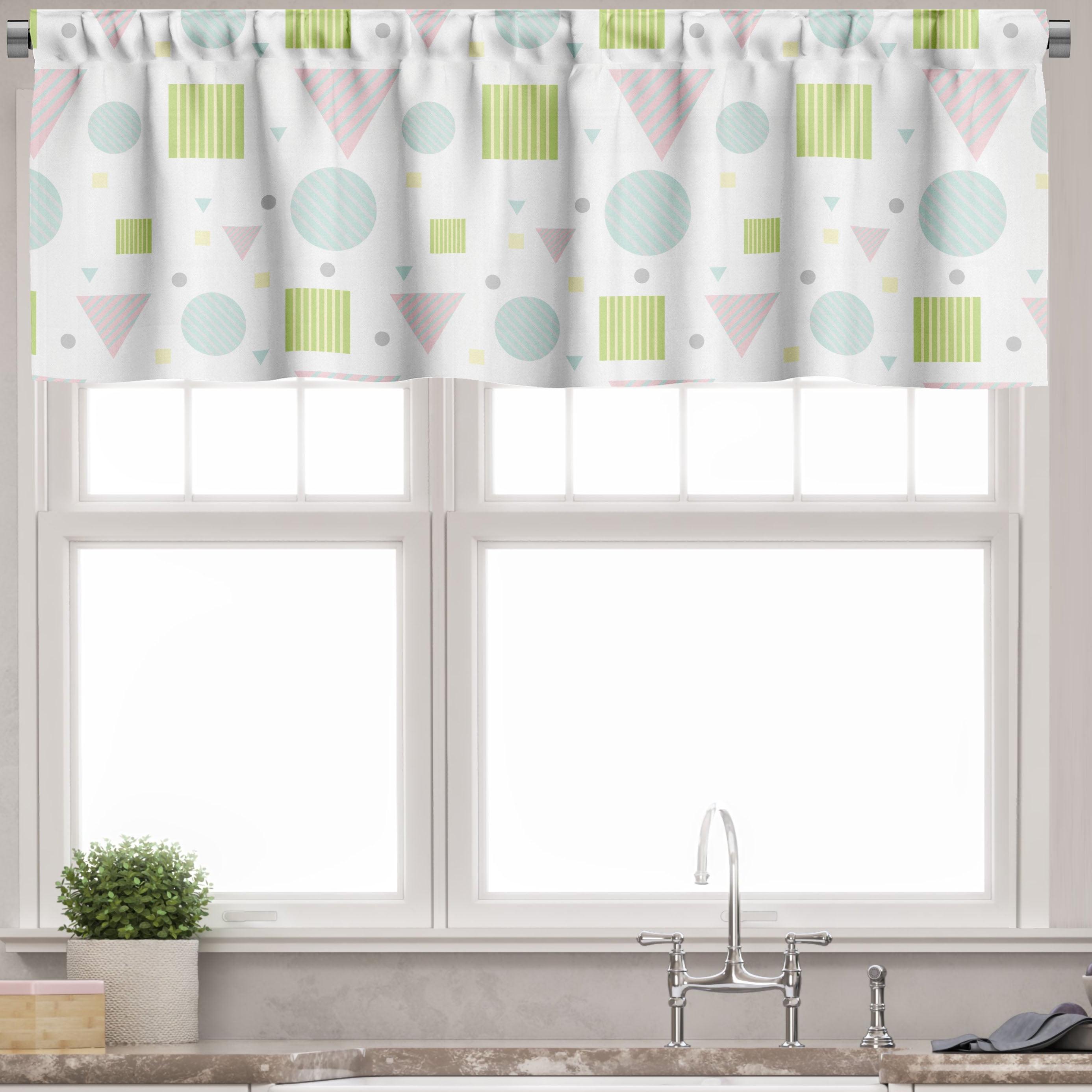 Seafoam Lime Green Geometric Satin Rod Pocket Valance Set