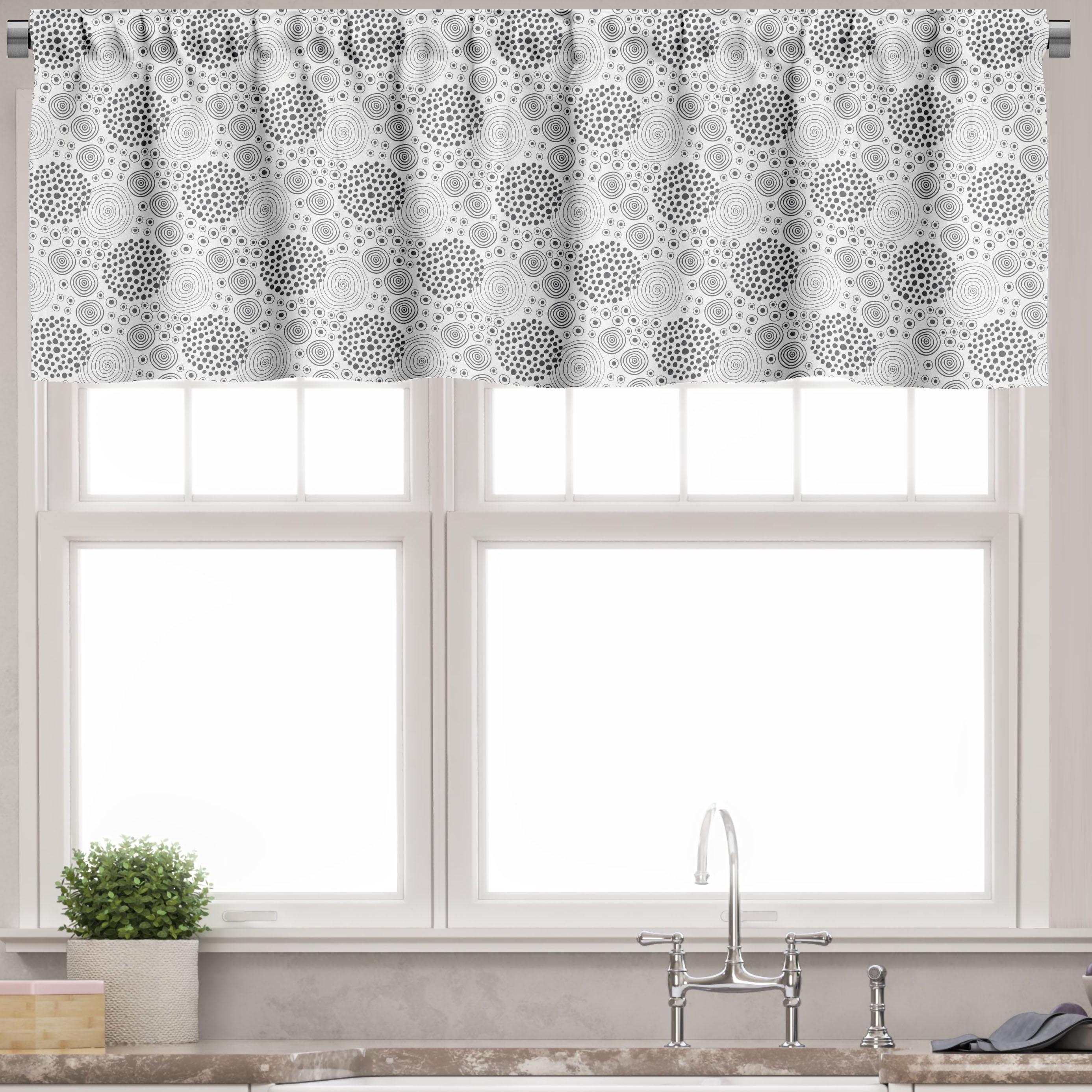 Ambesonne Abstract Valance Pack of 2 Spiral Circles Connected Pale Grey and White