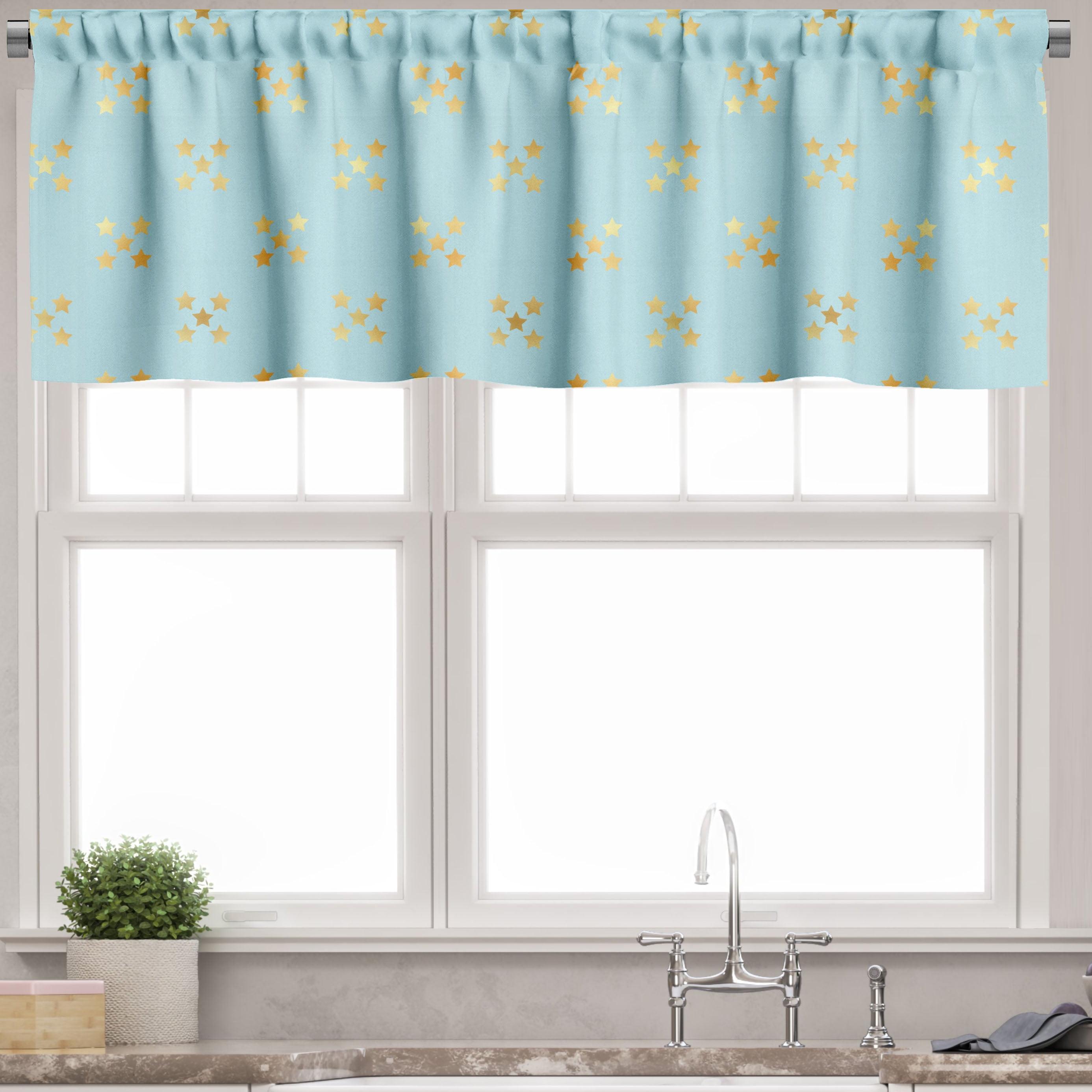 Pale Blue and Mustard Star Pattern Rod Pocket Valance