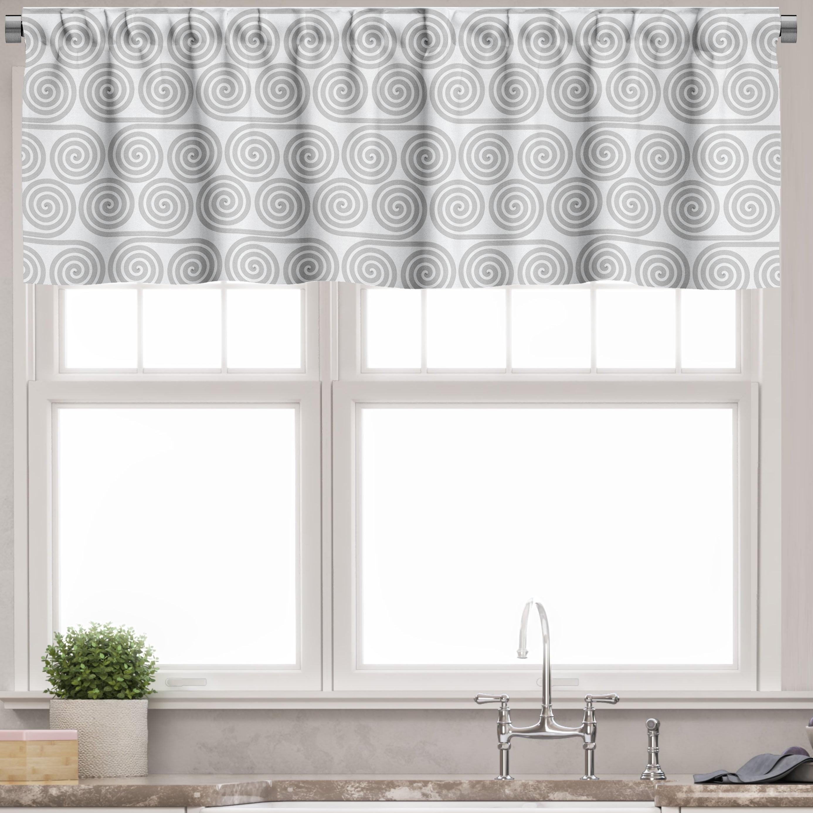 Pale Grey and White Spiral Circles Rod Pocket Valance 54" x 12"