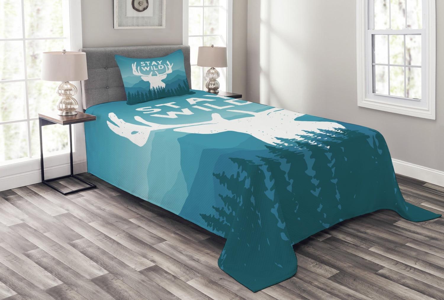 Ambesonne Ambesonne Adventure Bedspread Set 2 Pcs Scenic Wild Forest Twin Pale Blue Dark Blue