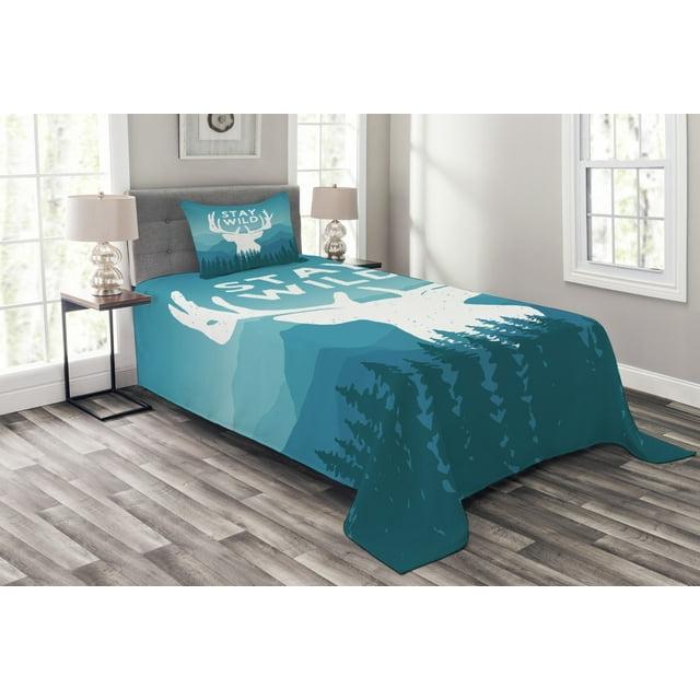 Ambesonne Ambesonne Adventure Bedspread Set 2 Pcs Scenic Wild Forest Twin Pale Blue Dark Blue
