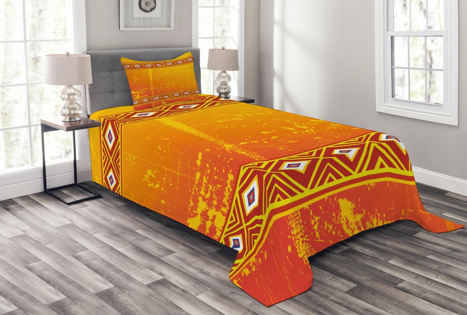 Twin White and Orange Polyester Kids Bedspread Set