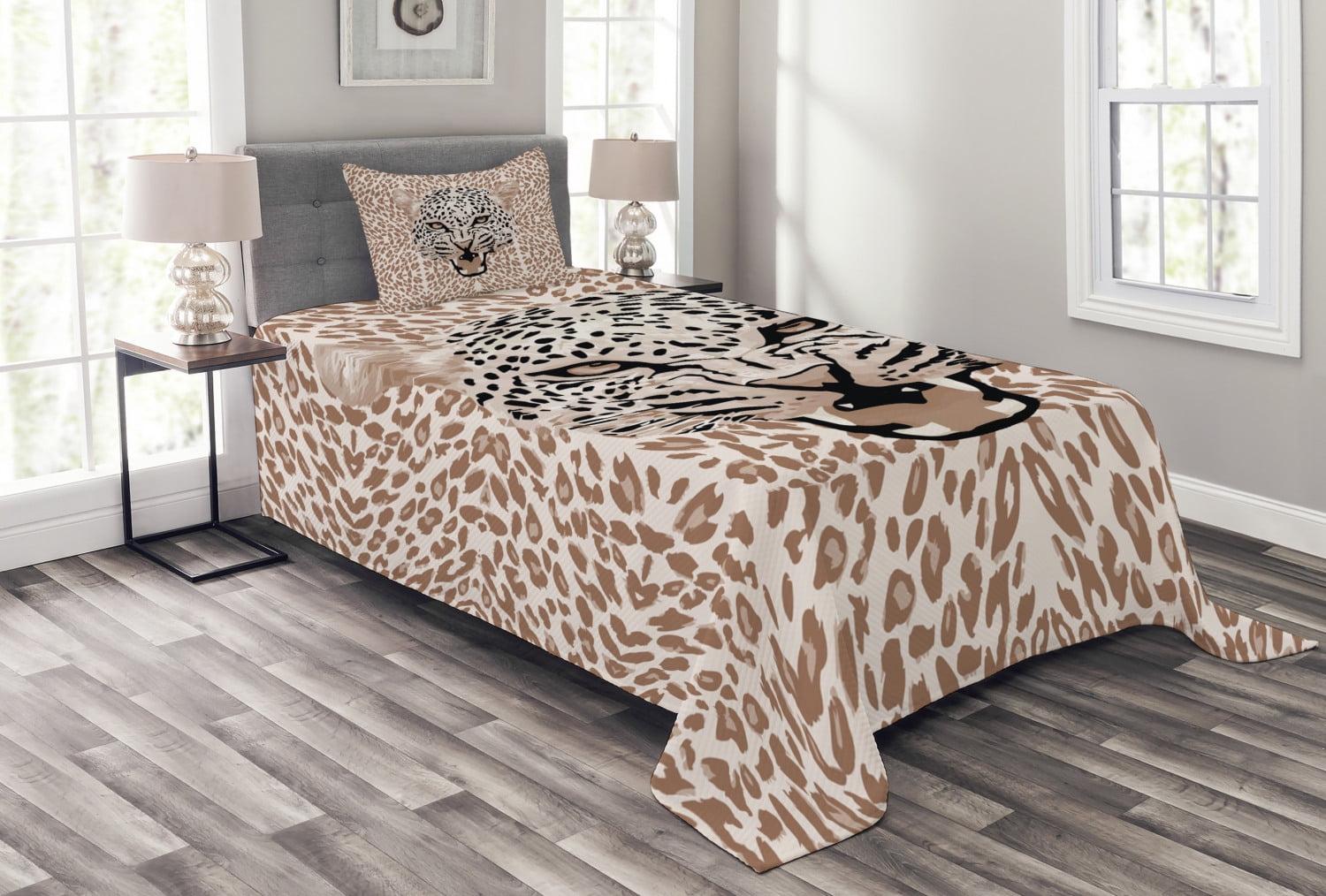 Twin Black and Beige Quilted Leopard Bedspread Set