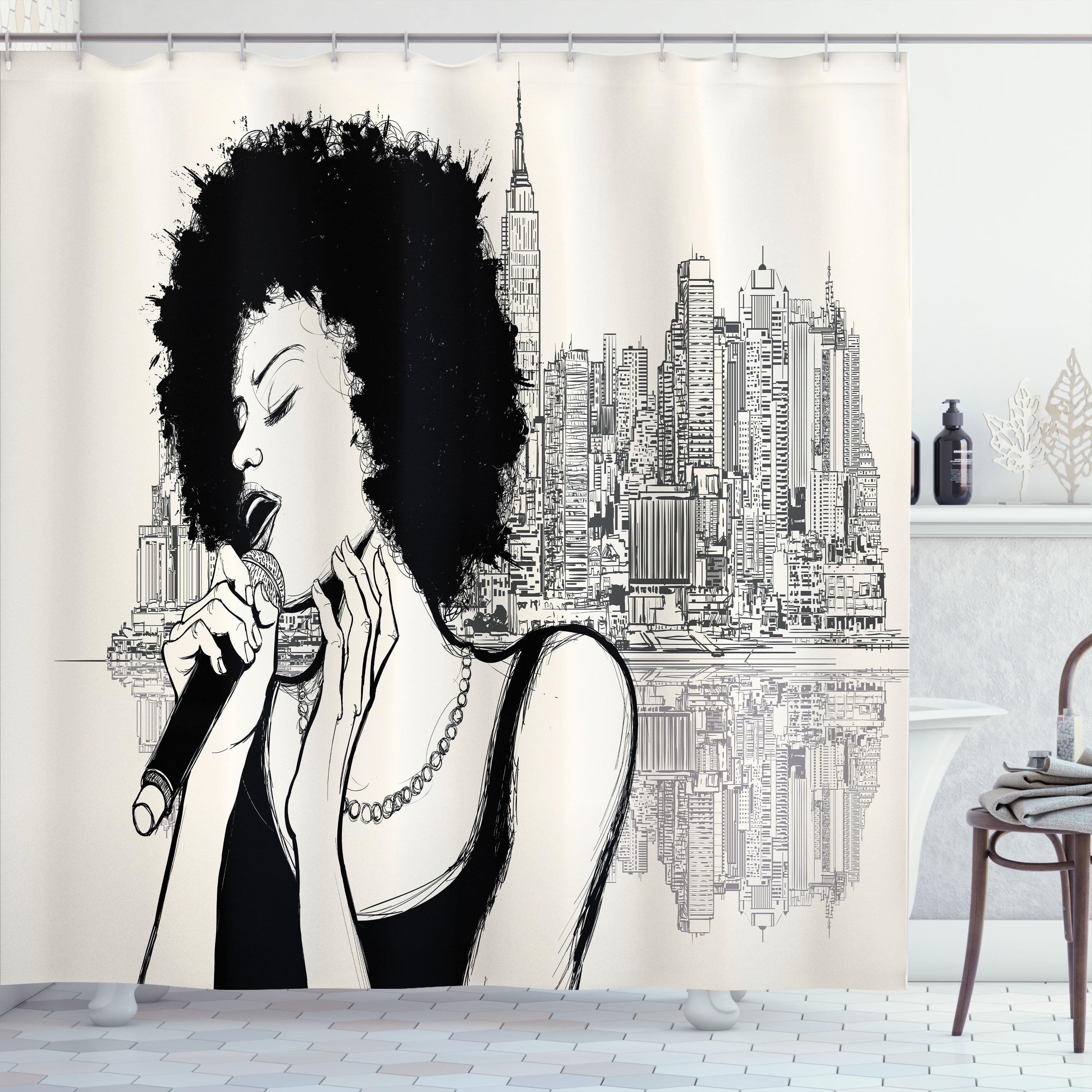 Modern Black and Ivory Jazz Music Shower Curtain with Hooks