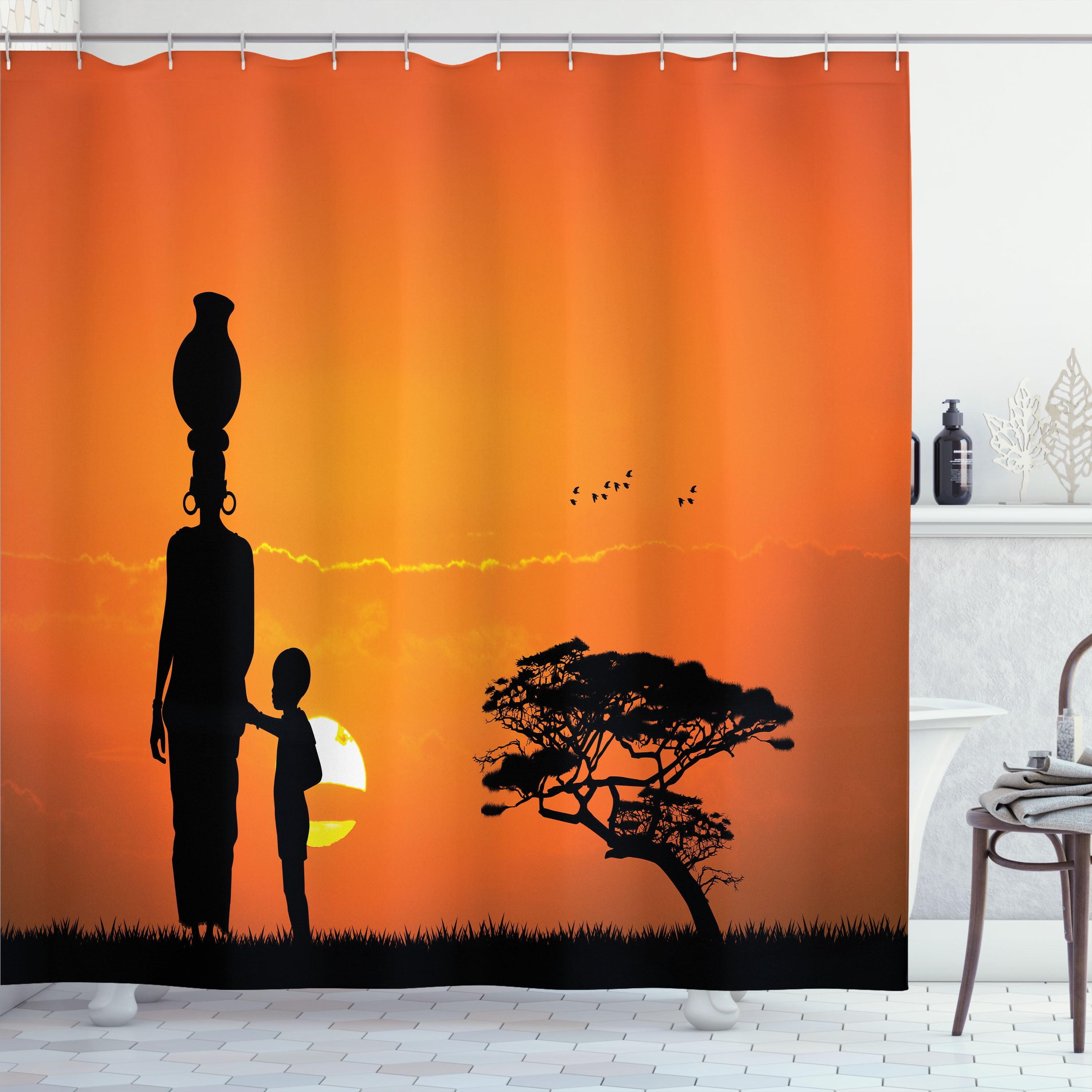 African Sunset Fabric Shower Curtain with Hooks, 69" W x 75" L