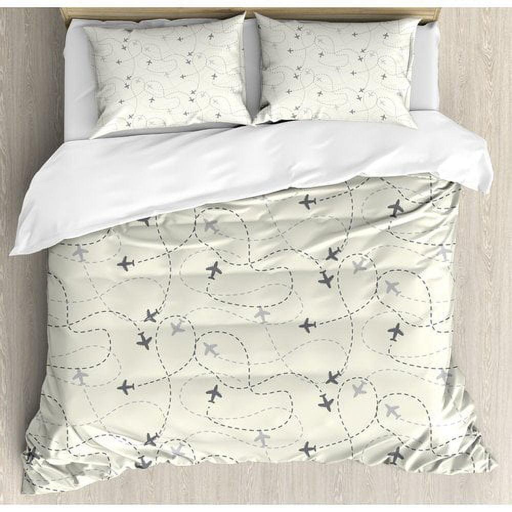 King Beige Polyester Airline Route Map Duvet Cover Set