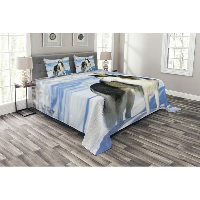Ambesonne Alaskan Malamute Bedspread Set Husky on Snow Black White Pale Blue | Wayfair
