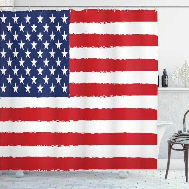 Ambesonne Vintage Shower Curtain, American Freedom Theme, 69"Wx70"L, White Blue and Vermilion