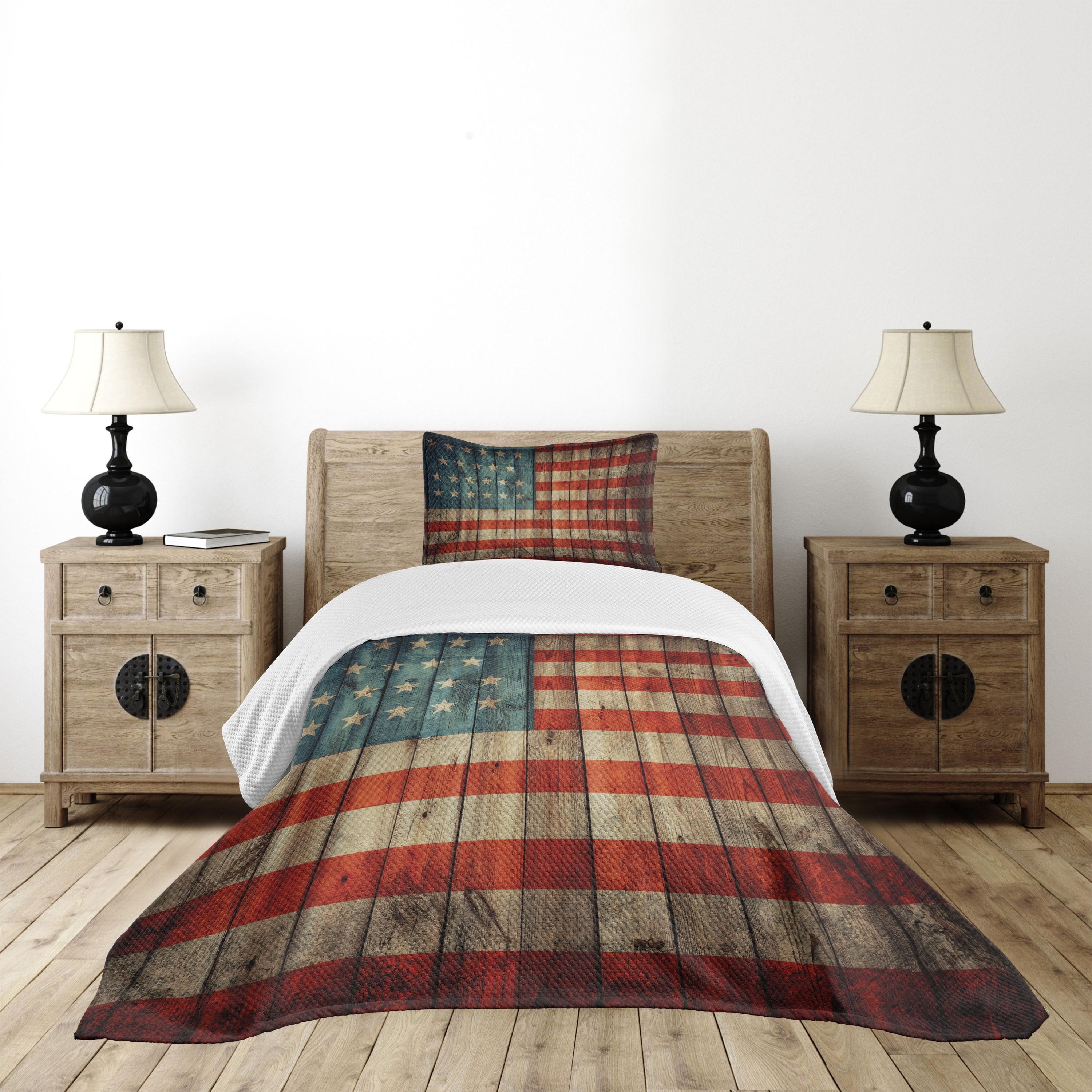 Patriotic American Flag Twin Quilted Bedspread Set