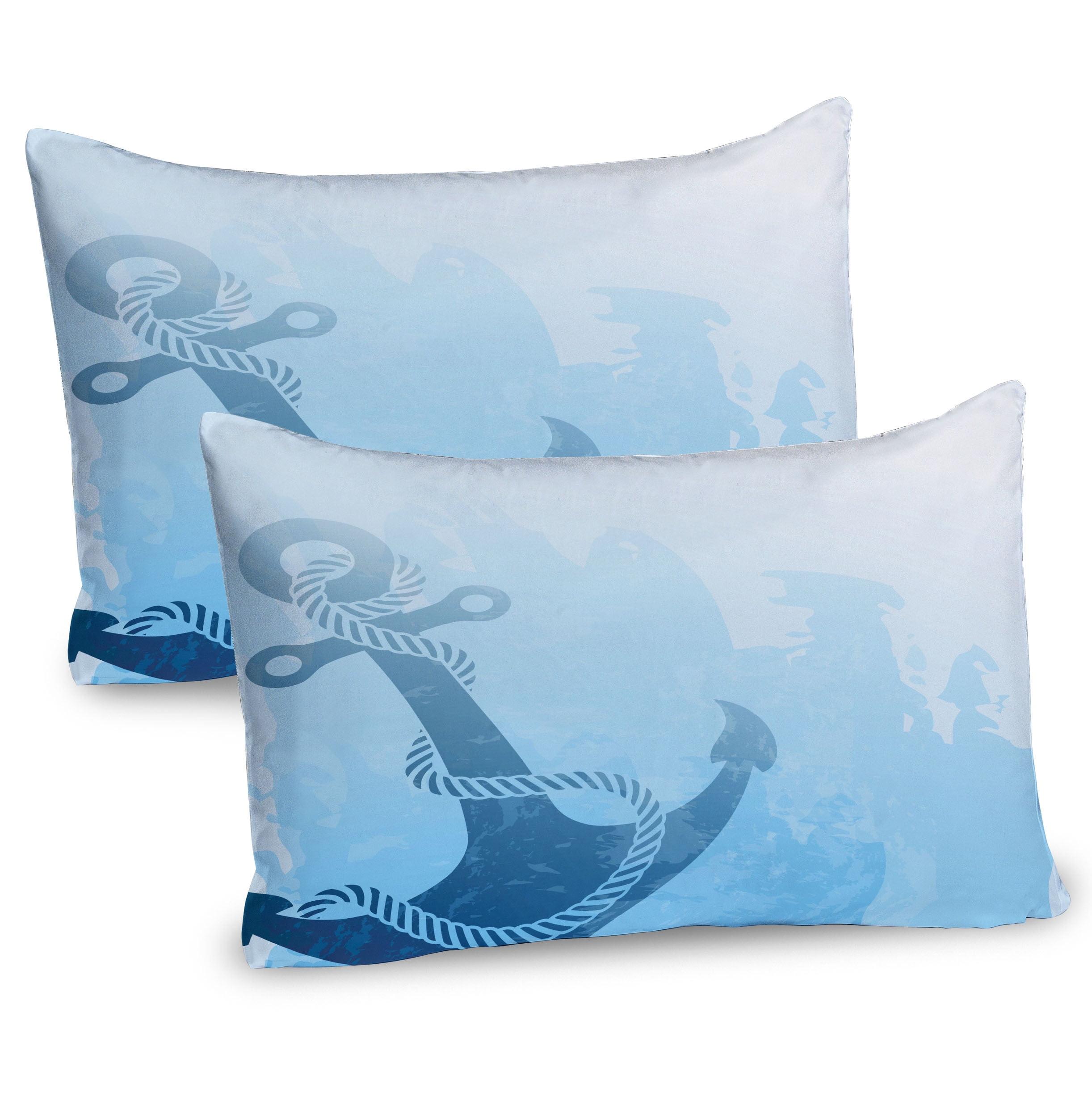 Pale Blue Nautical Anchor Microfiber Pillow Shams, 2 Pack