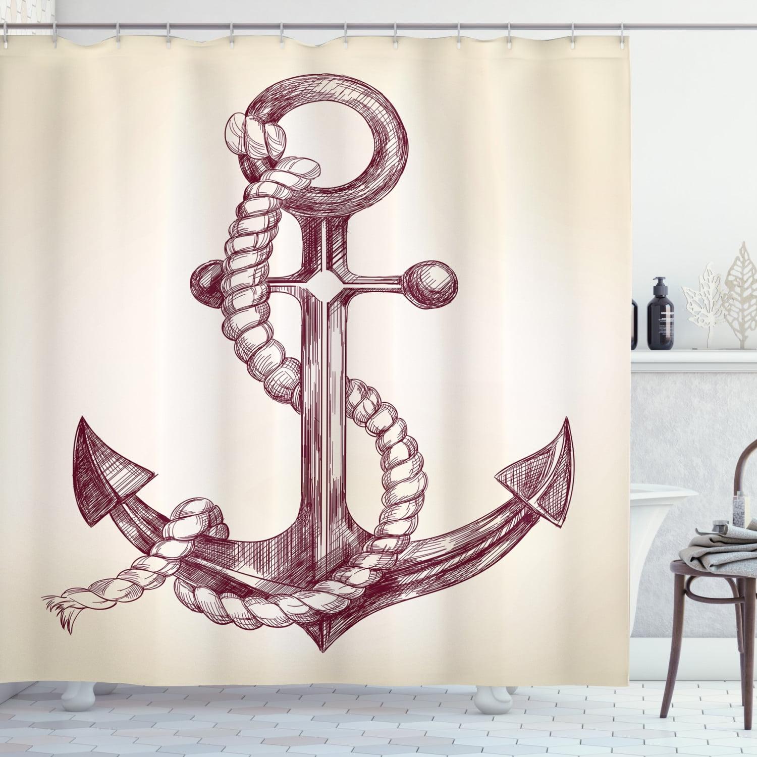 Dark Mauve and Cream Anchor Design Waterproof Shower Curtain