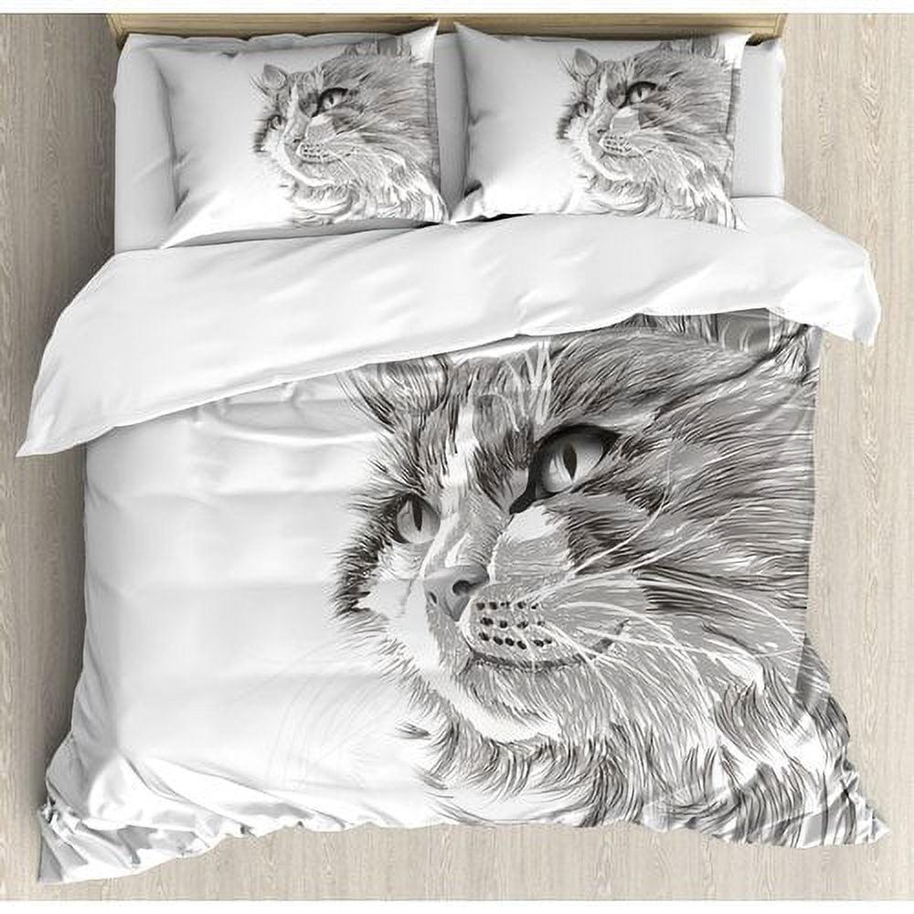 Ambesonne Animal Cat Head Portrait Furry Cute Head Kitten Domestic Meow Pet Drawing Illustration Duvet Cover Set | Wayfair