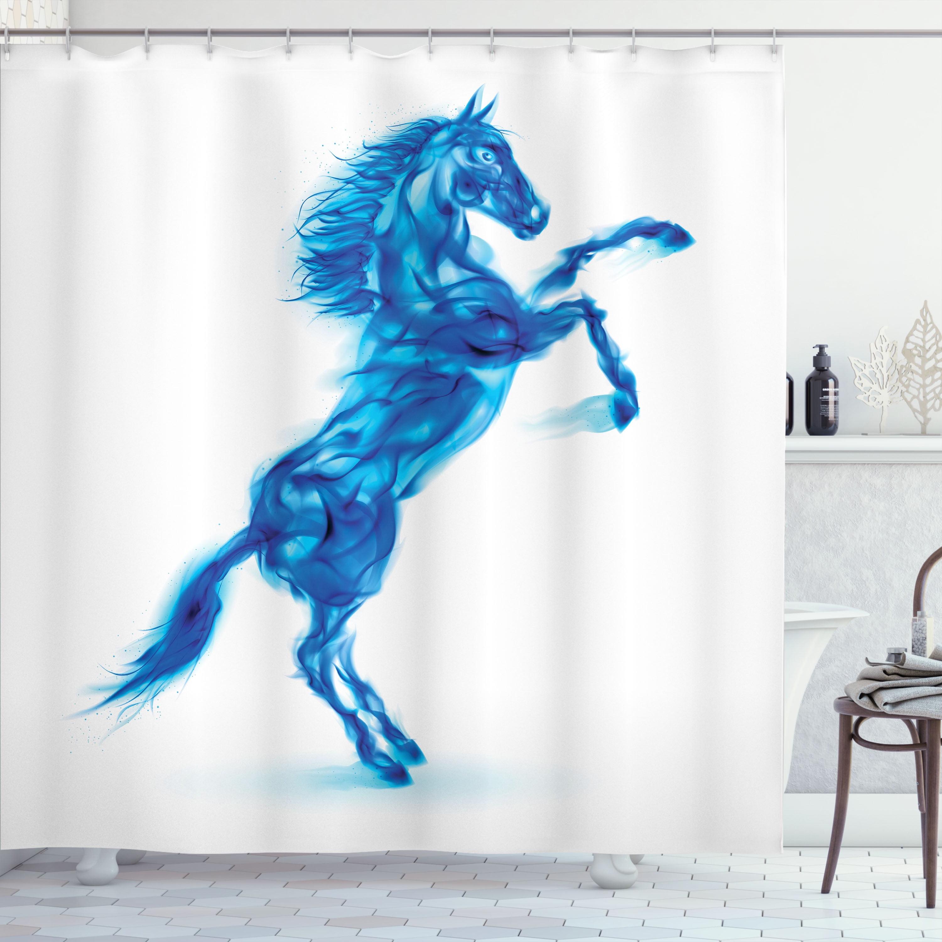 Galloping Blue Horse Fabric Shower Curtain with Hooks