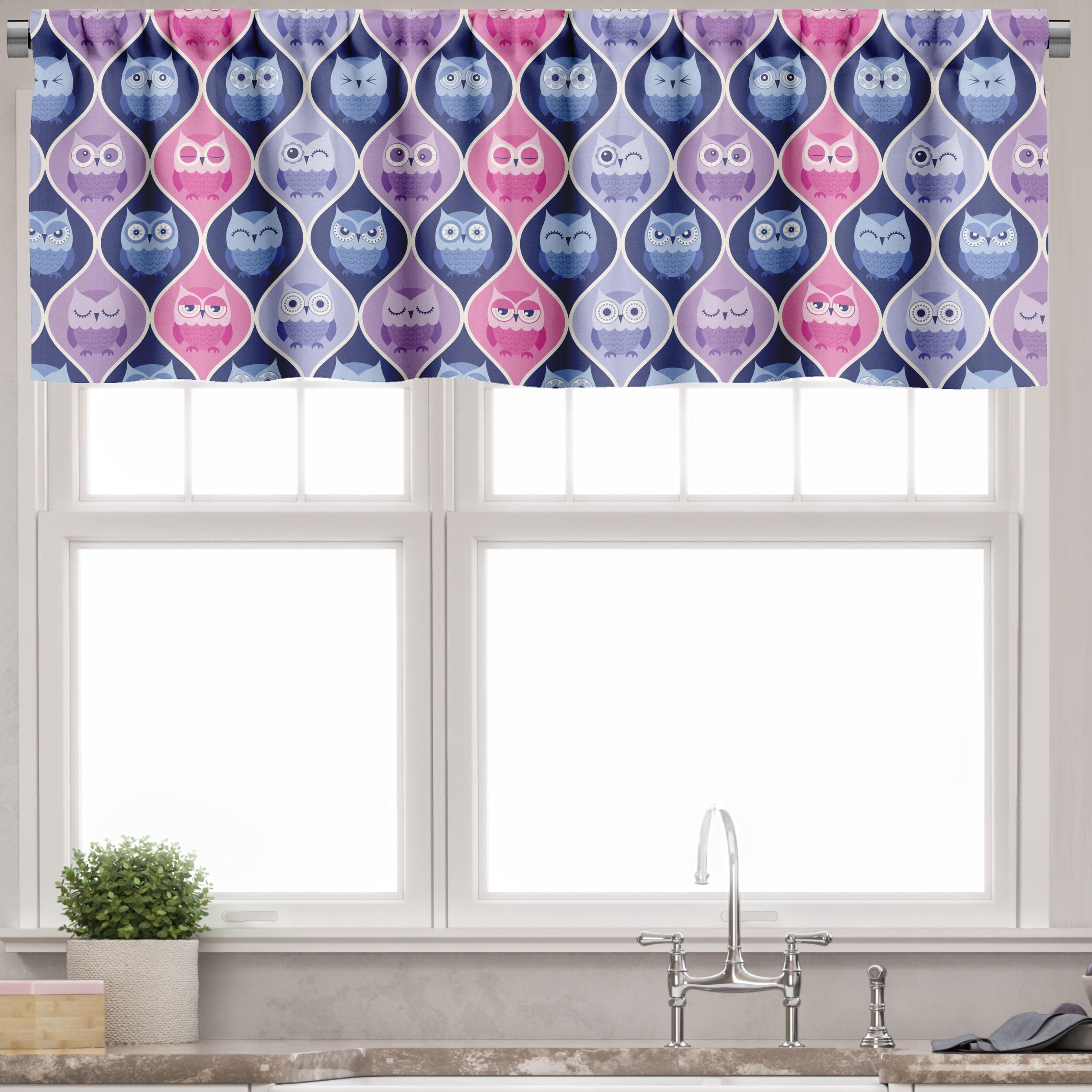 Pink Purple Blue Owl Pattern Satin Valance Set