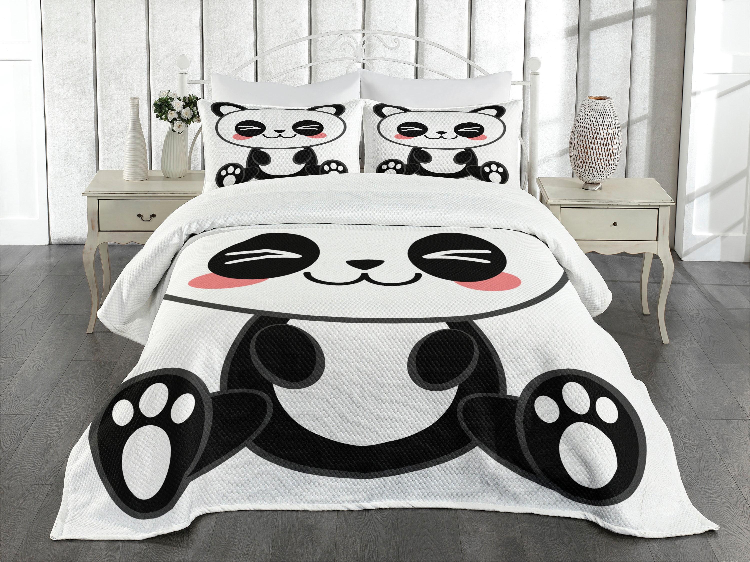 Ambesonne Anime Bedspread Set Japanese Manga Art Black White Grey