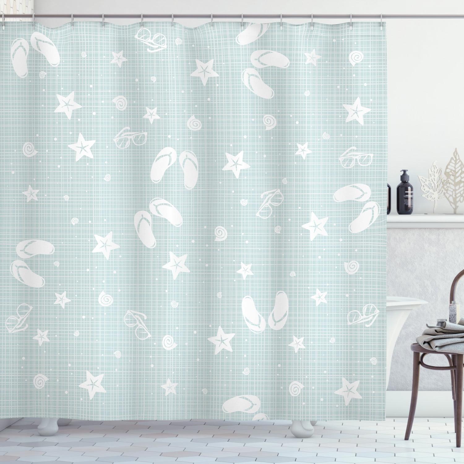 Seafoam and White Beach Theme Fabric Shower Curtain