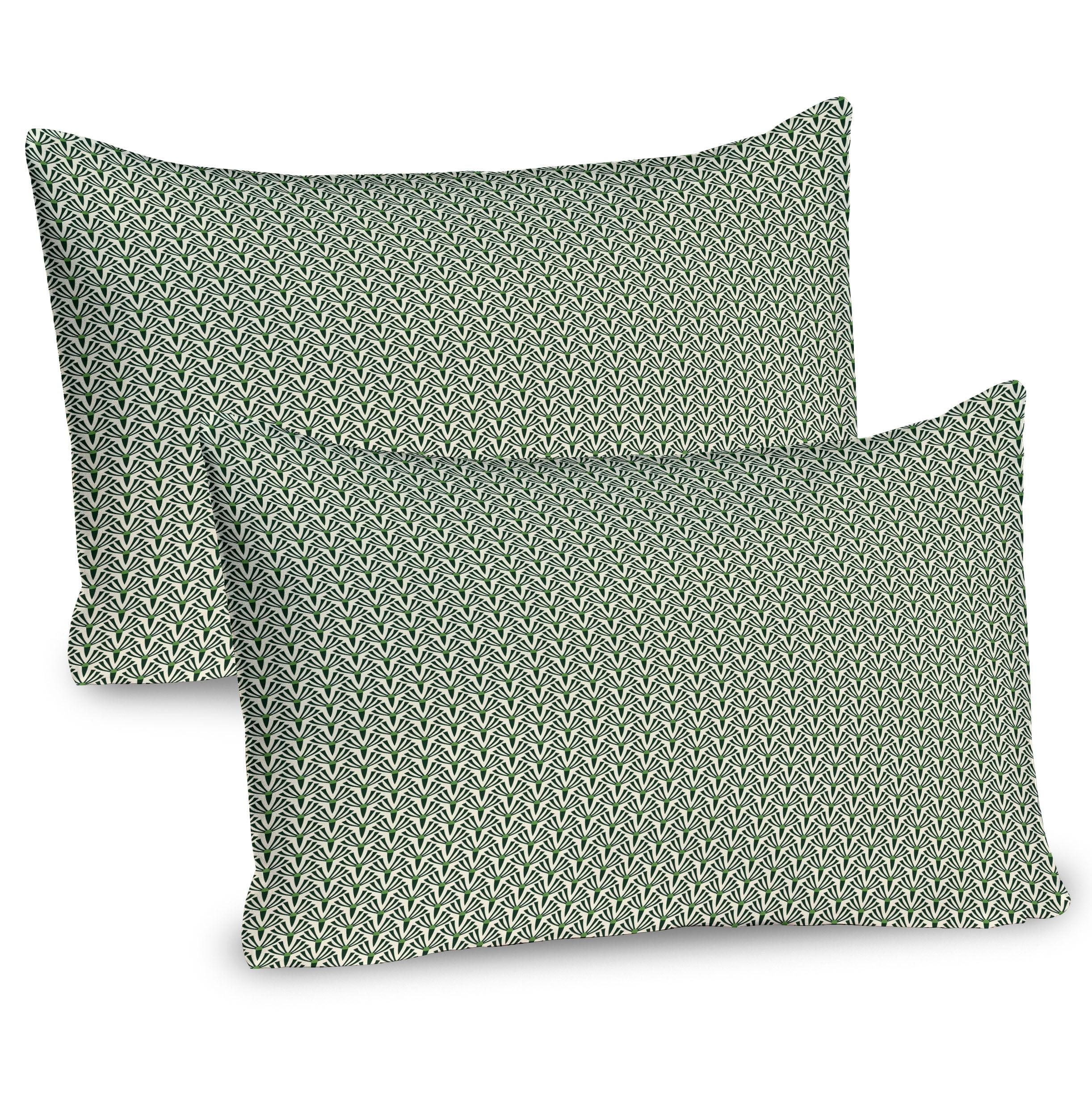 Ambesonne Art Pillow Sham 2 Pack Art Deco Inspired Botanical Fern Green Hunter Green