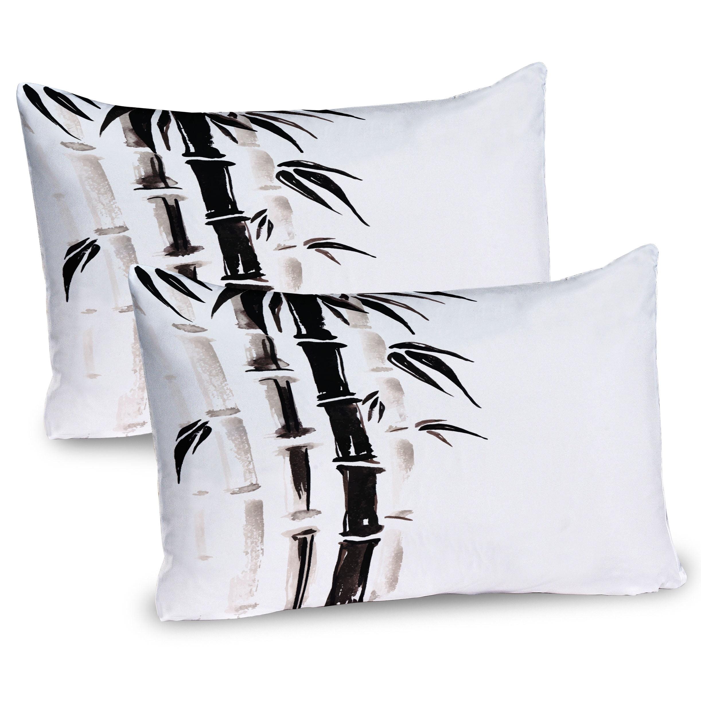 Asian Themed Black and Cream Microfiber Pillow Sham Set