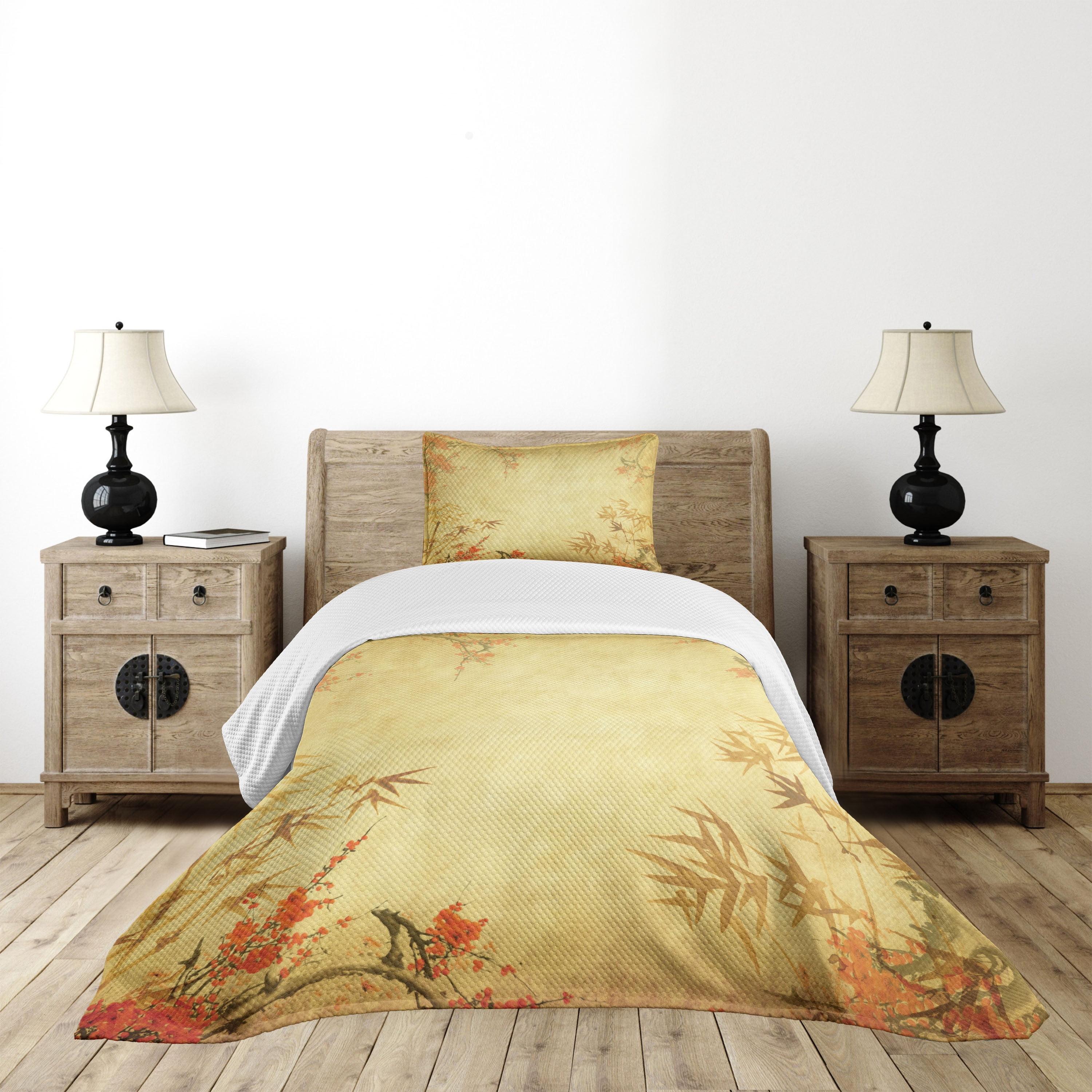 Yellow Floral Twin Bedspread Set with Pillow Sham