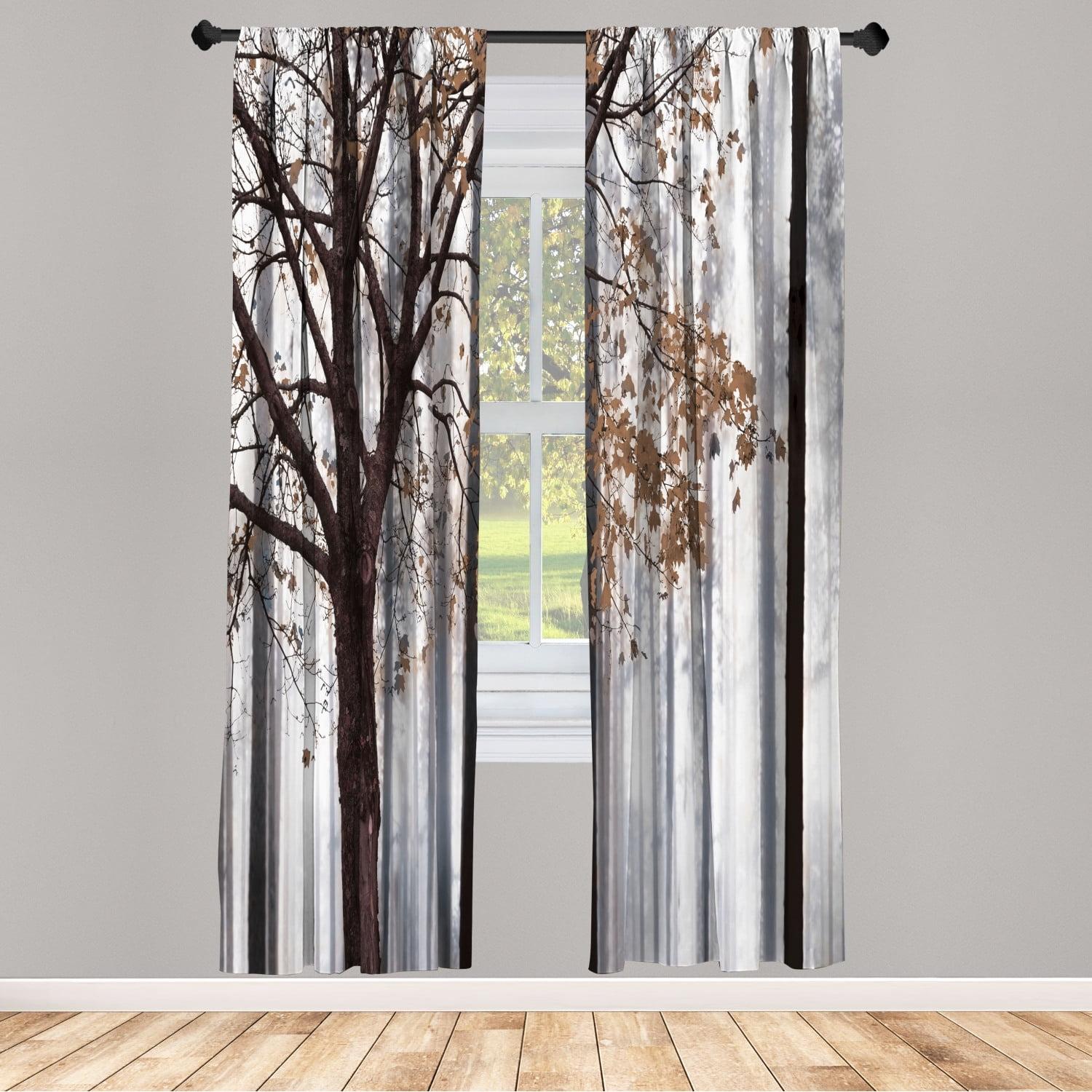 Gray and Brown Microfiber Tree Print Room-Darkening Curtain Panels, Set of 2