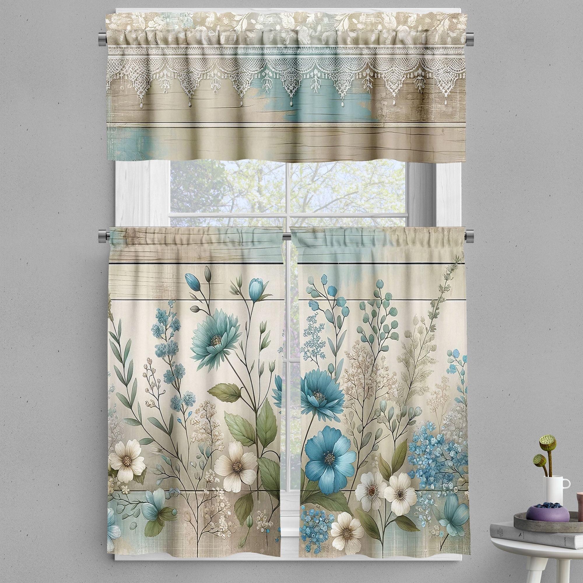 Floral Tailored 55'' W Kitchen Curtain