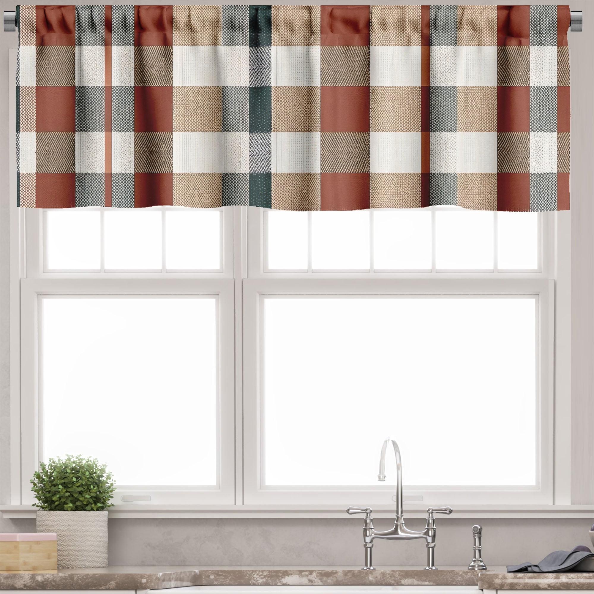 Cinnamon Camel Ivory Plaid Satin Window Valance 54" x 12"