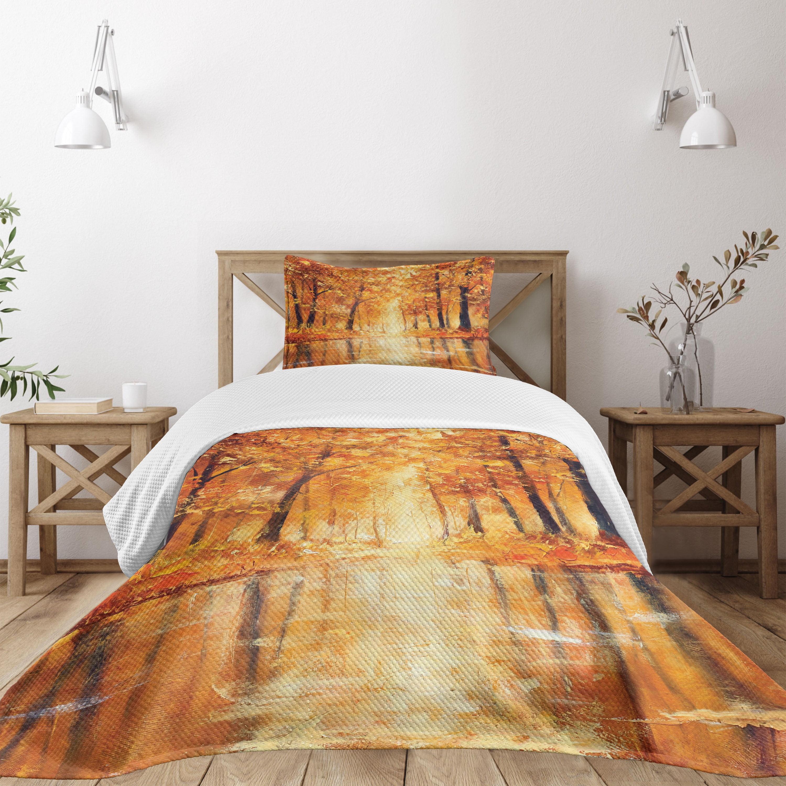 Ambesonne Autumn Bedspread Forest Lake Fall