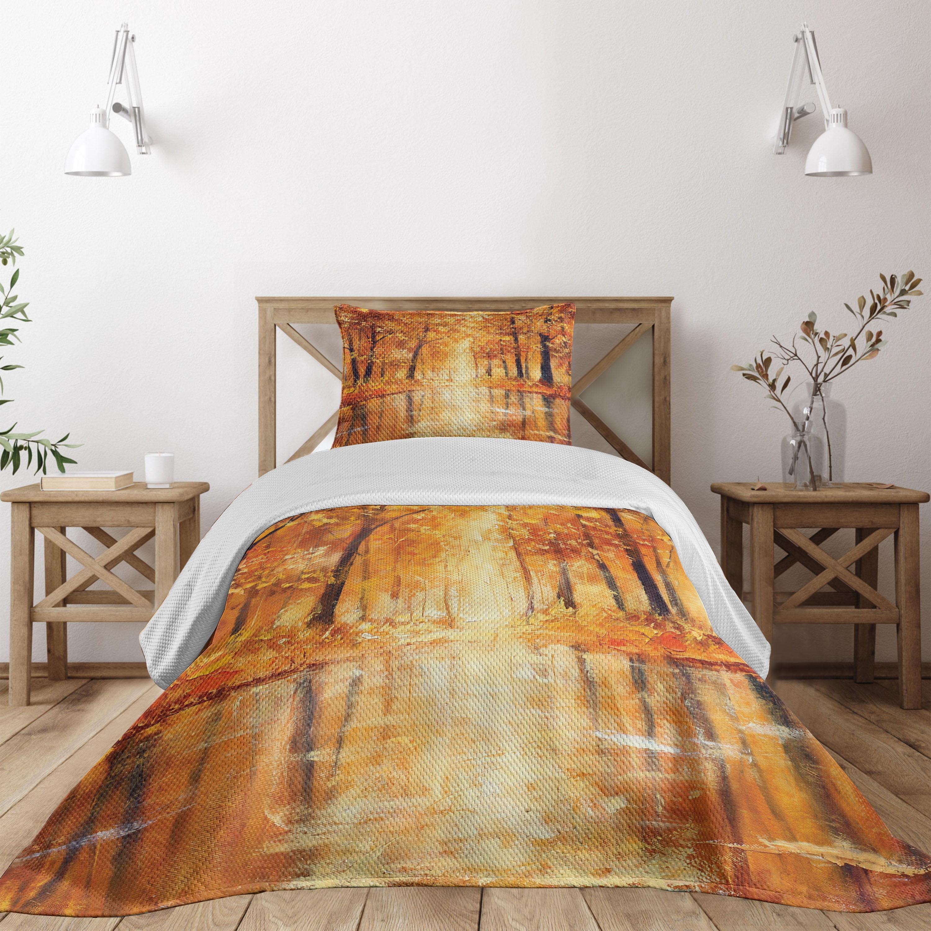 Ambesonne Autumn Bedspread Forest Lake Fall