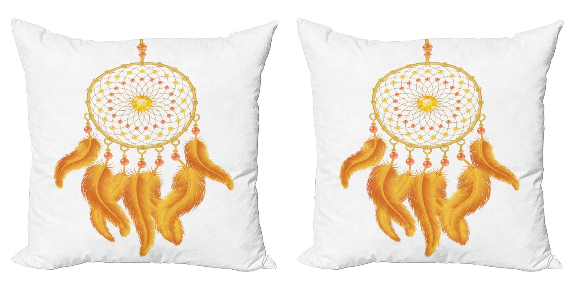 Marigold and White Aztec Dreamcatcher Pillow Shams Set of 2