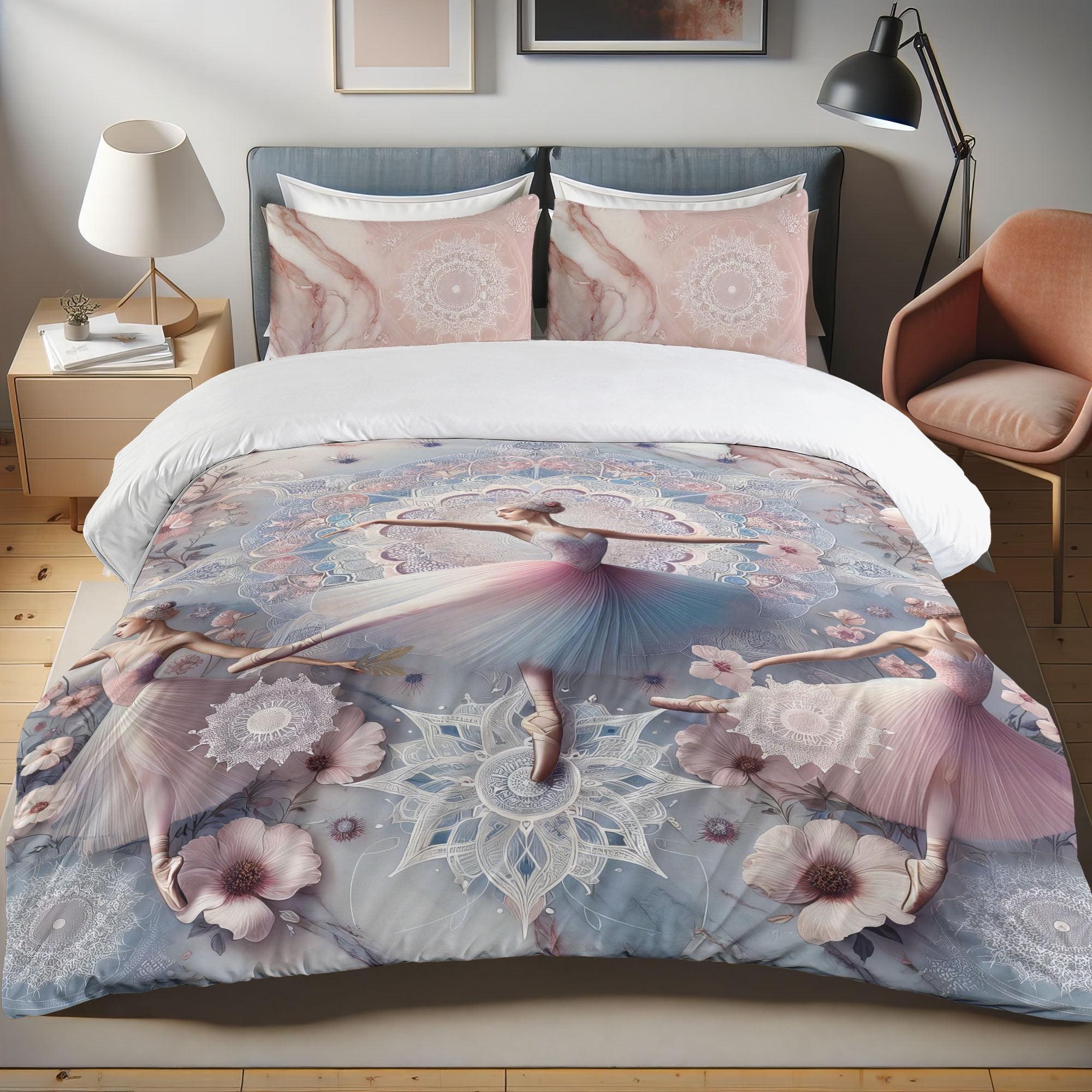 California King Pink Blush Blue Grey Ballerina Duvet Cover Set