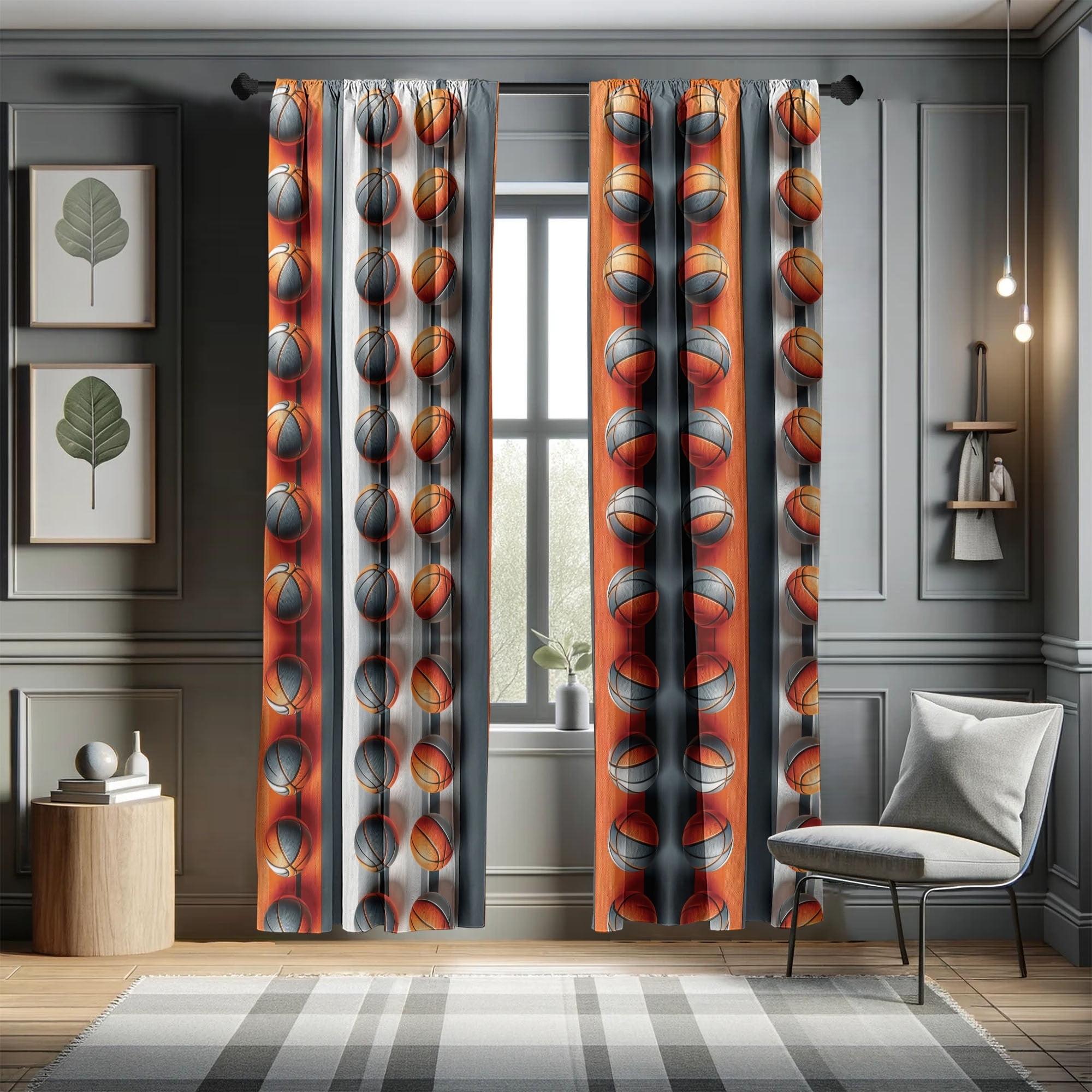 Basketball Print Gray and Orange Microfiber Curtain Panels