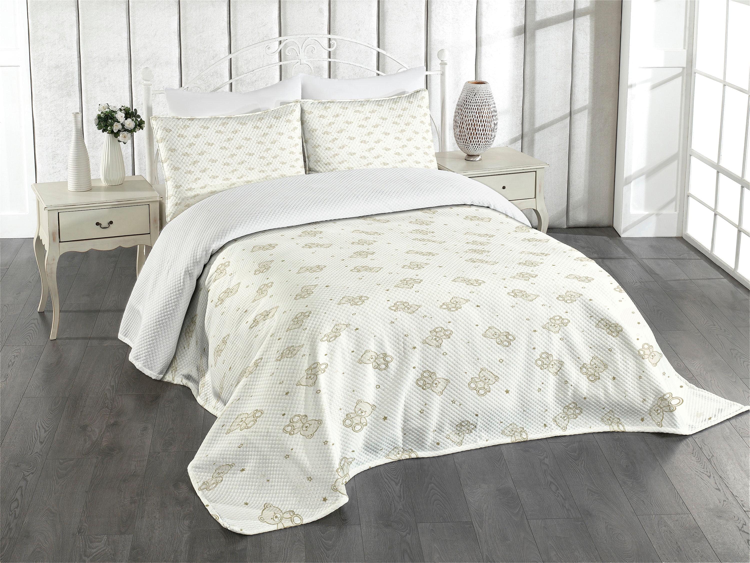 King White Quilted Bedspread Set with Pillow Shams