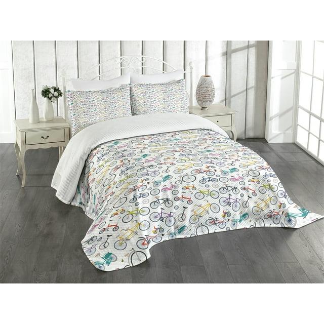 Ambesonne Ambesonne Bicycle Bedspread Set  Retro Colorful Bikes  Multicolor