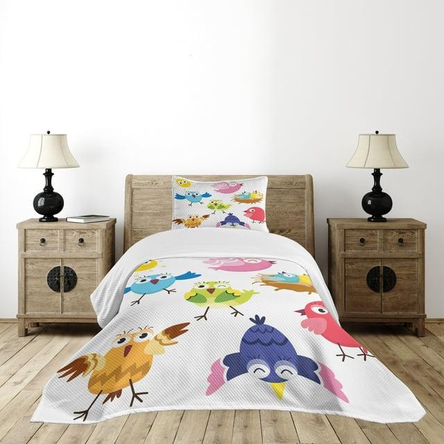 Ambesonne Ambesonne Bird Bedspread Set Funny Birds Sun Cartoon Multicolor