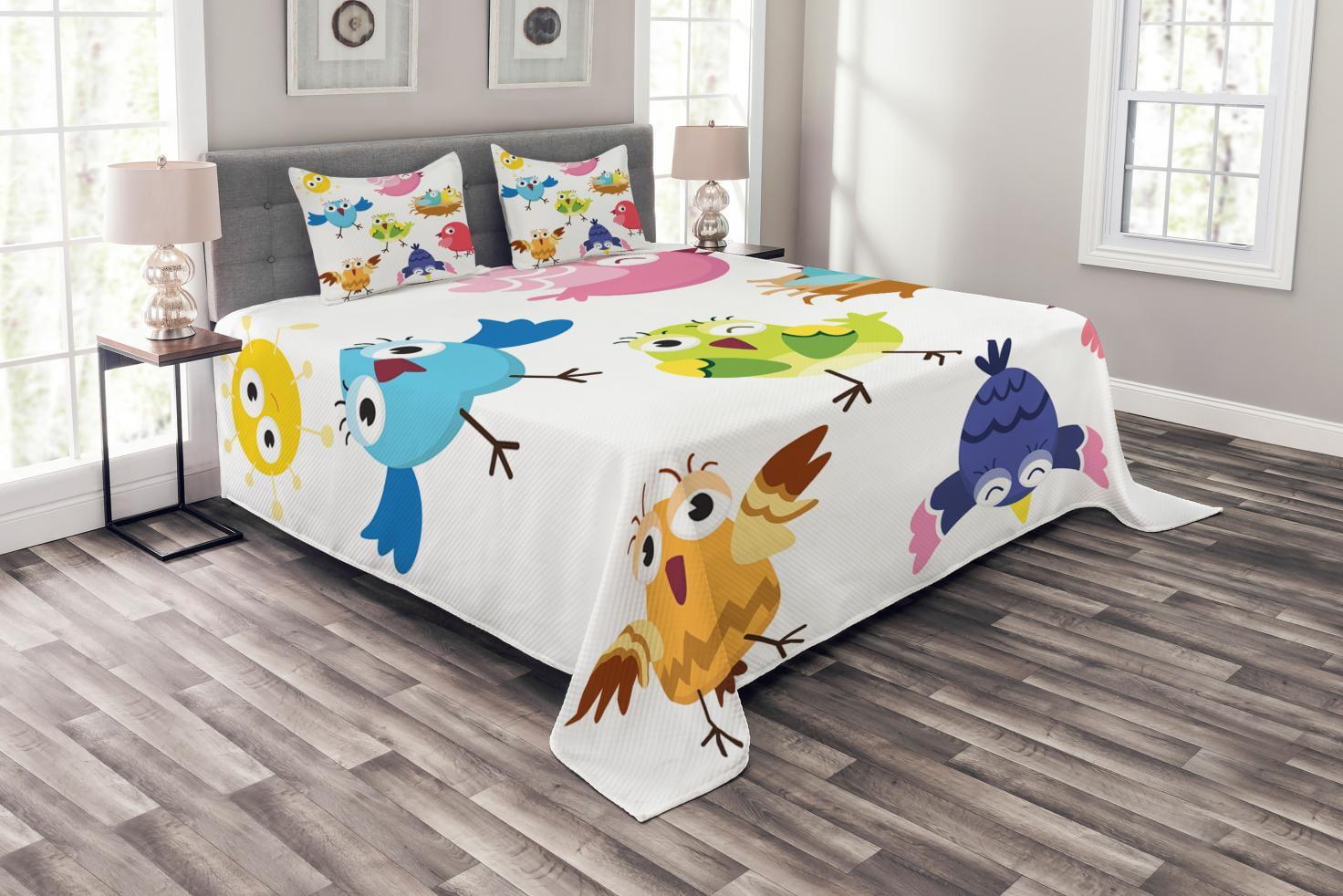 Ambesonne Ambesonne Bird Bedspread Set 3 Pcs Funny Birds Sun Cartoon Queen Multicolor