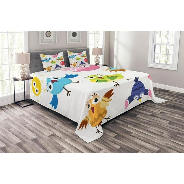 Ambesonne Ambesonne Bird Bedspread Set 3 Pcs Funny Birds Sun Cartoon Queen Multicolor