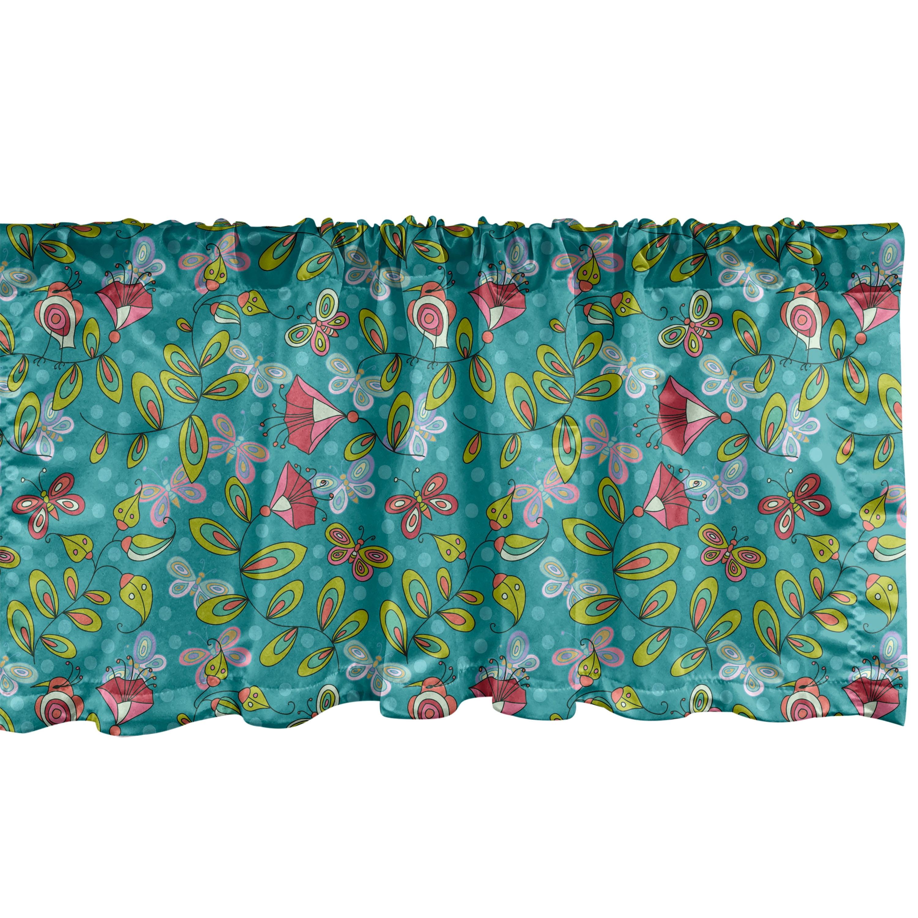 Ambesonne Ambesonne Floral Valance Pack of 2 Wild Flowers and Butterflies Dark Seafoam and Multicolor