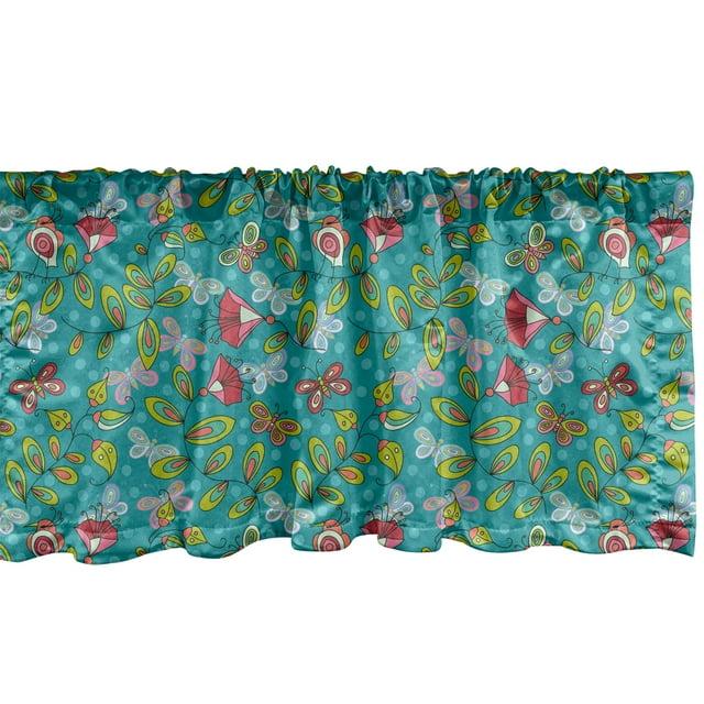Ambesonne Ambesonne Floral Valance Pack of 2 Wild Flowers and Butterflies Dark Seafoam and Multicolor