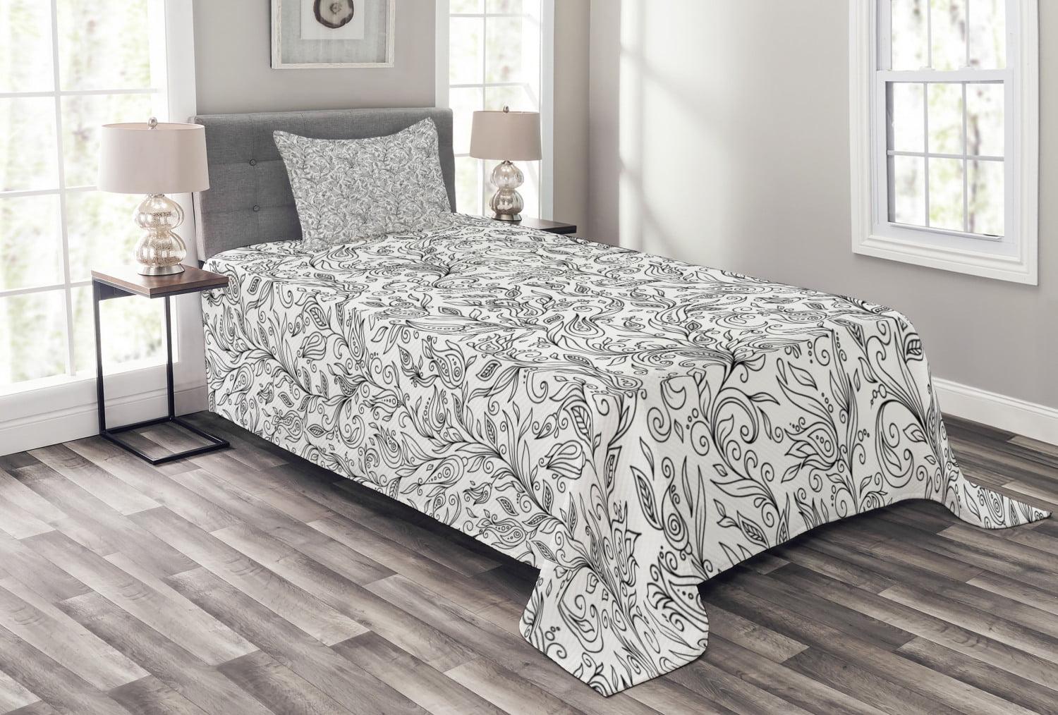 White Quilted Twin Bedspread Set with Pillow Sham