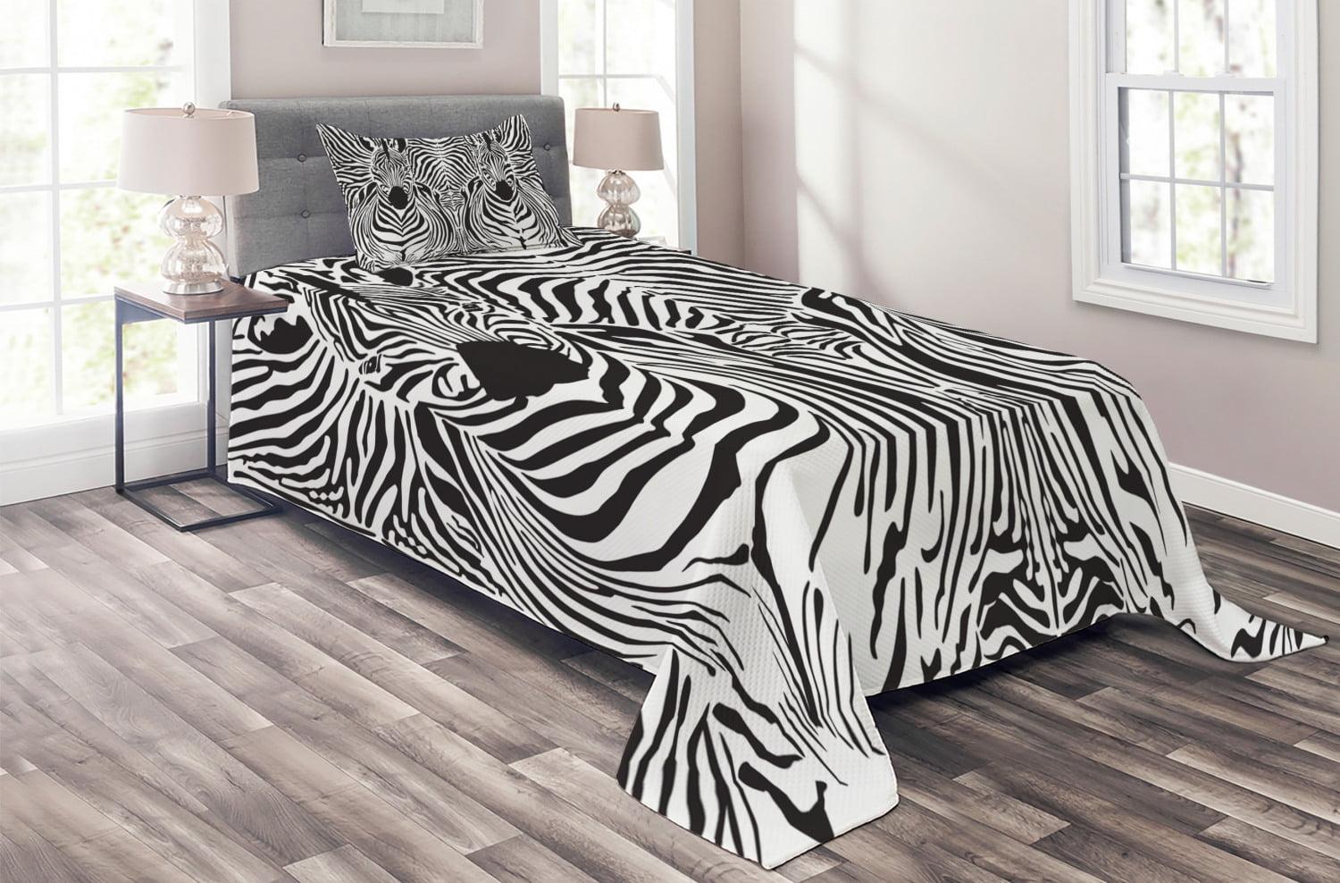 Twin Black and White Zebra Print Quilted Bedspread Set