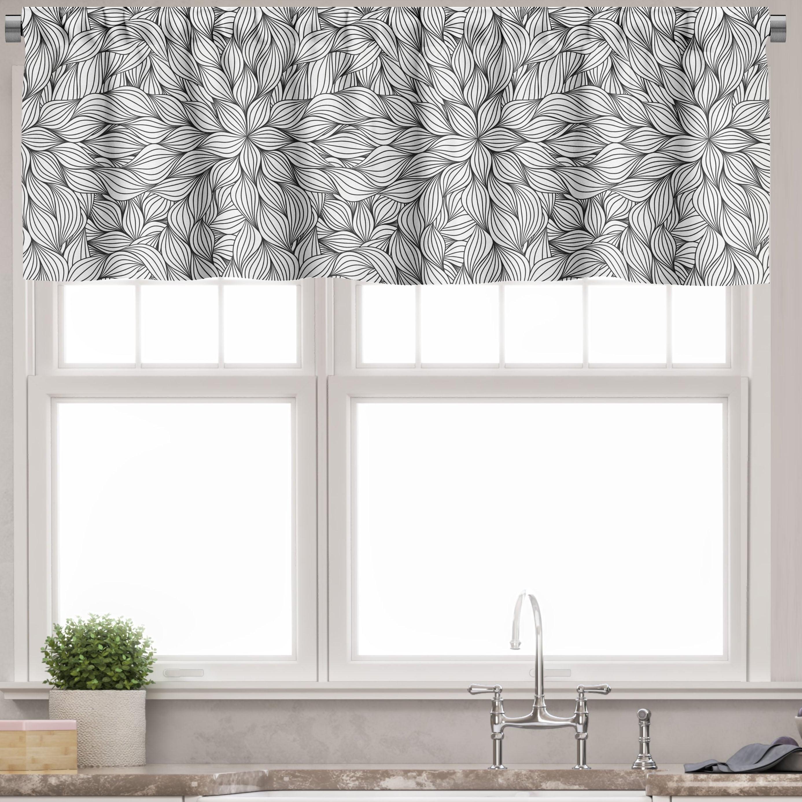 Black and White Floral Sateen Rod Pocket Valance