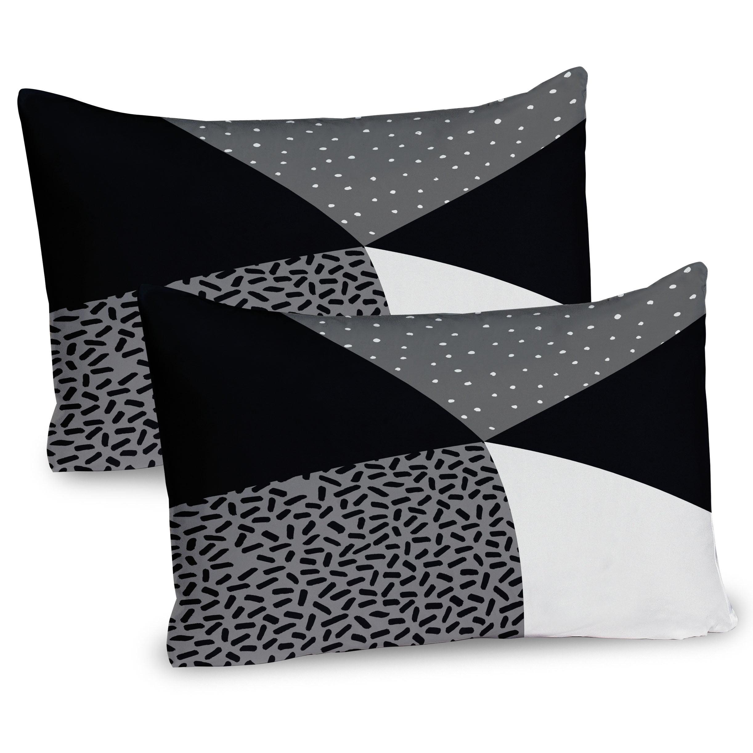 Ambesonne Black and Grey Pillow Sham 2 Pack Dots and Stripes Black Grey and White