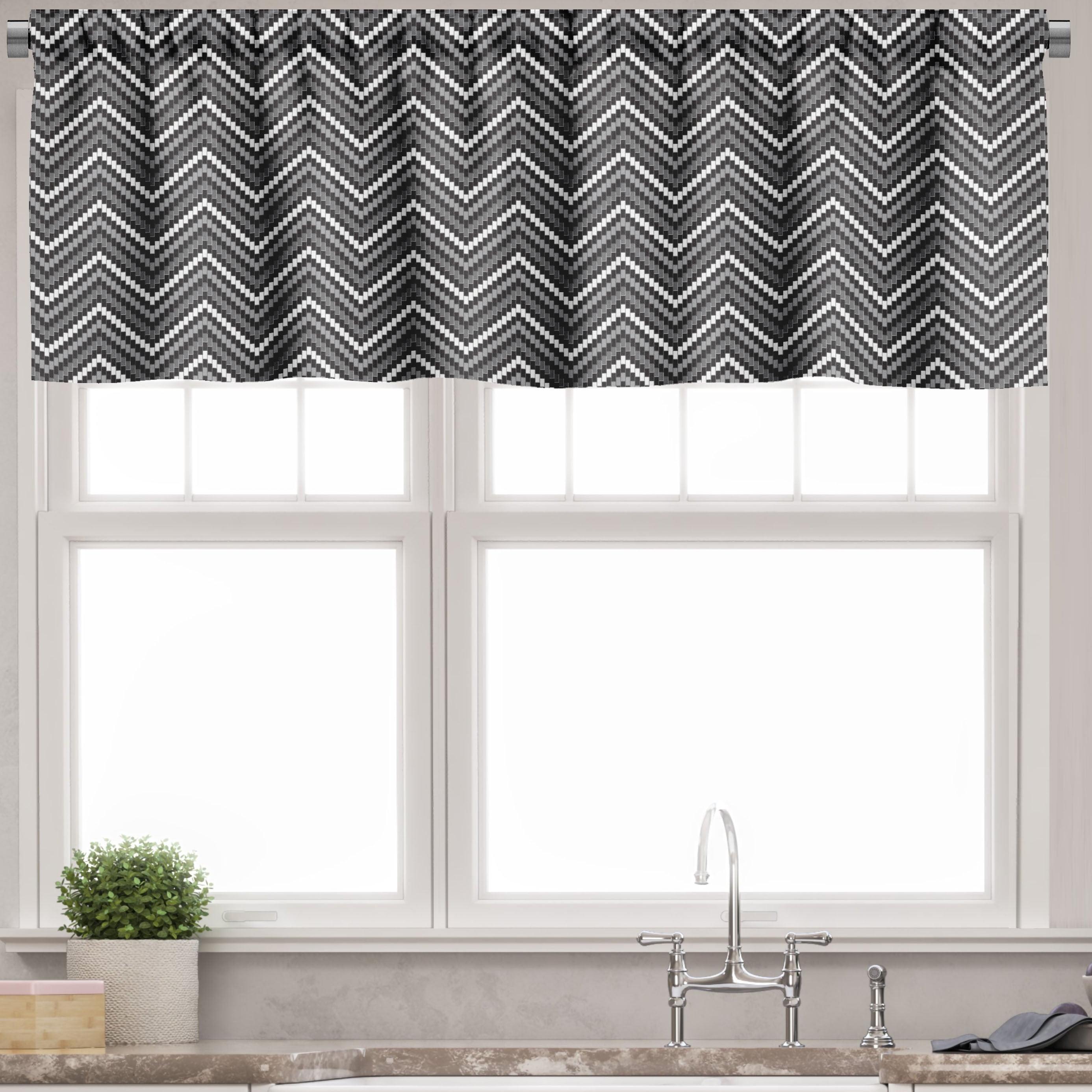 Charcoal Grey and White Chevron Rod Pocket Valance, 42" x 12"