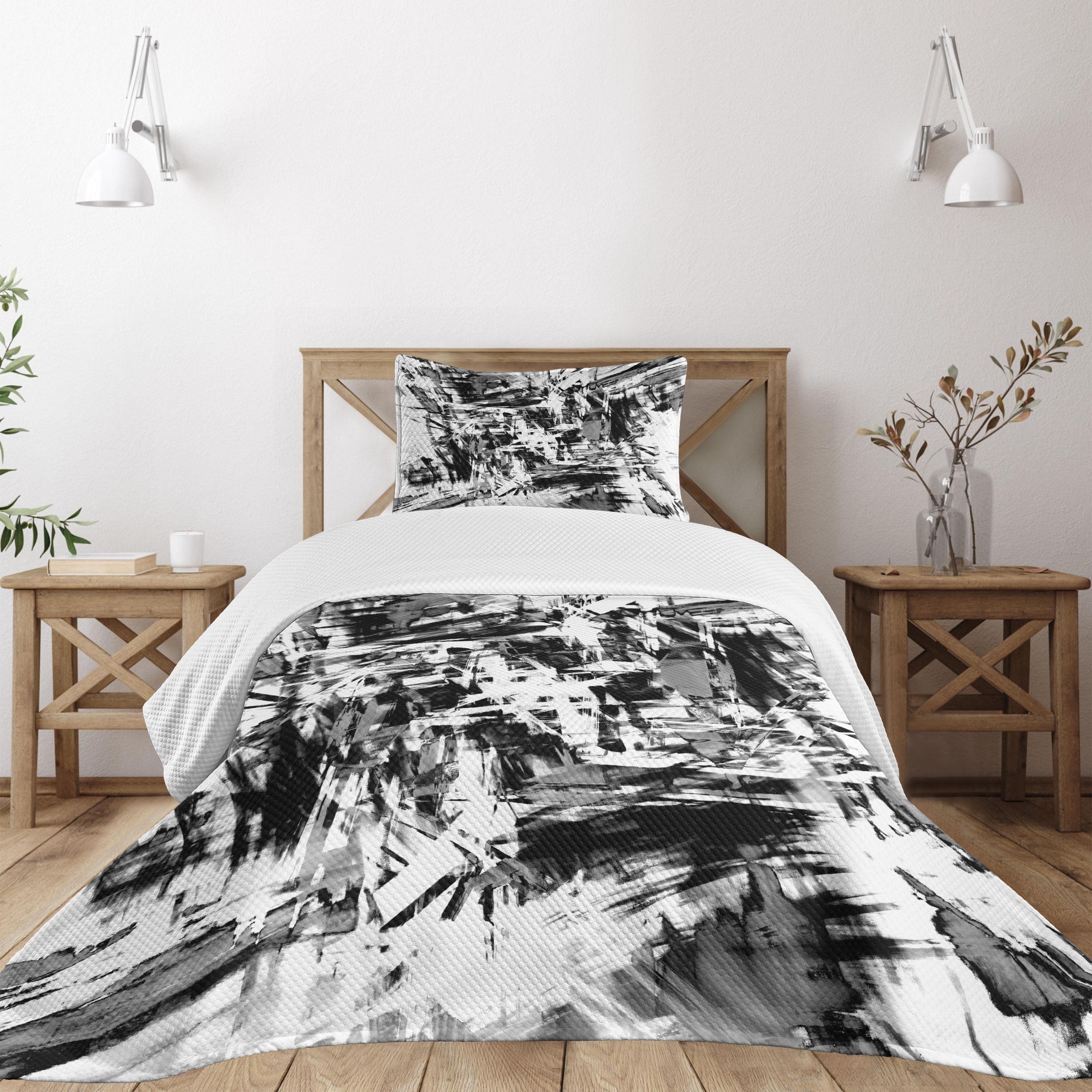 Ambesonne Black and White Bedspread Set Grunge Art White Black and Grey