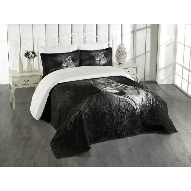 Ambesonne Ambesonne Black and White Bedspread Set Bengal Tiger Black White