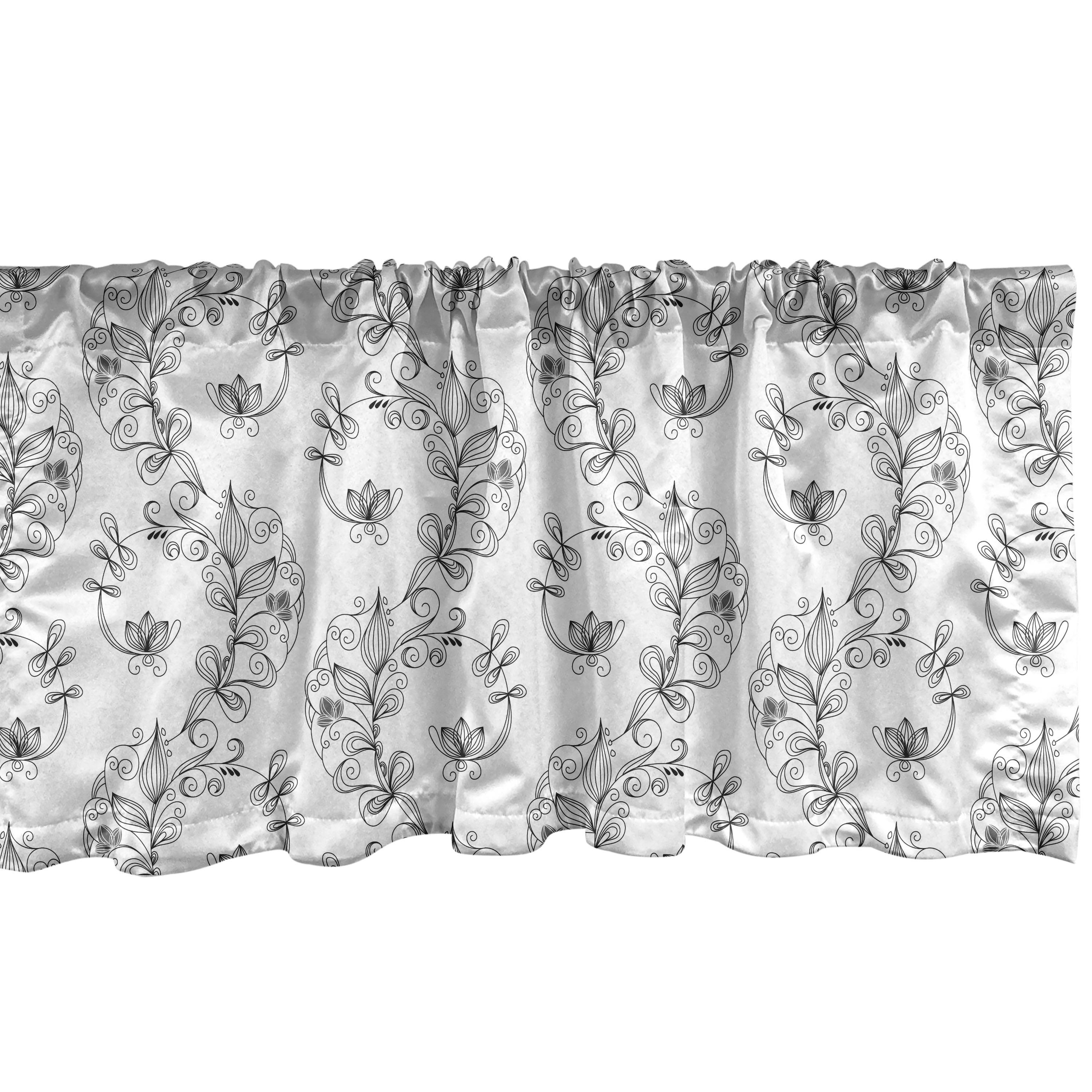 Black and White Floral Satin Rod Pocket Valance