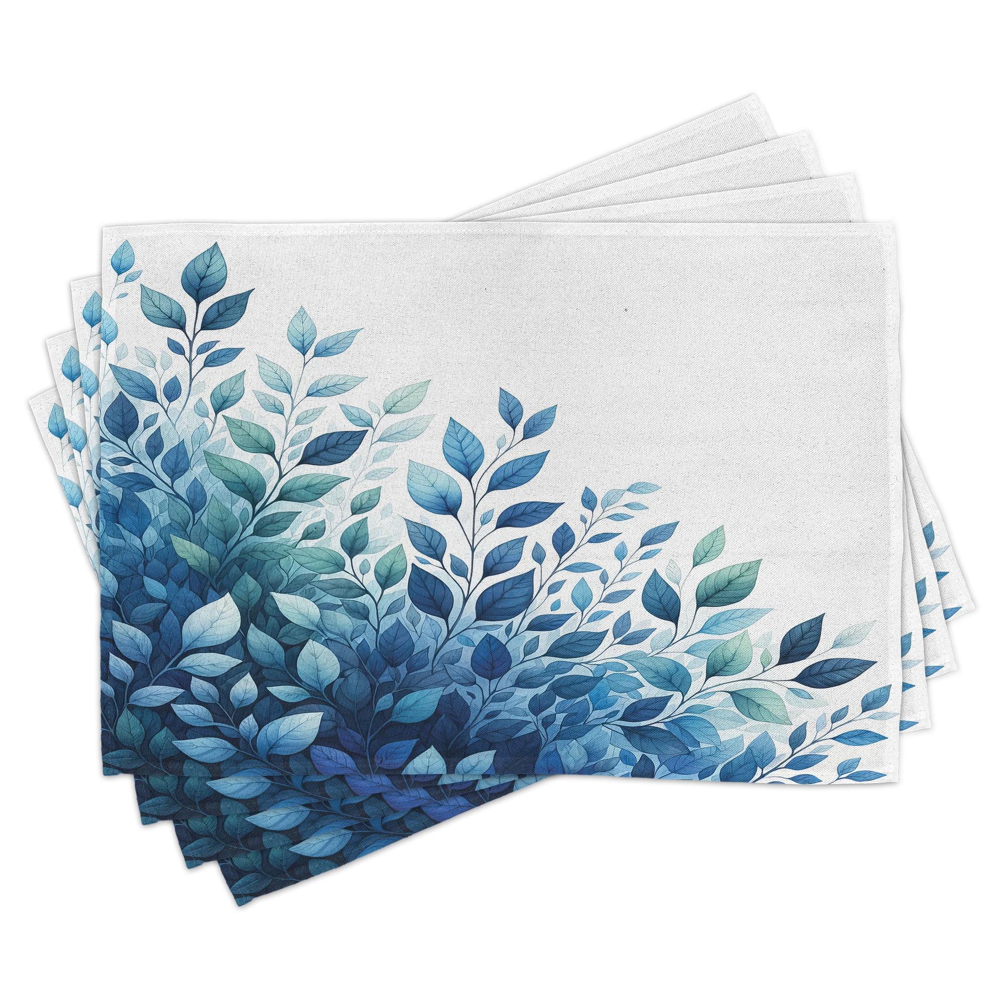 Polyester Teal Blue And White Rectangle Placemat (Set of 4)