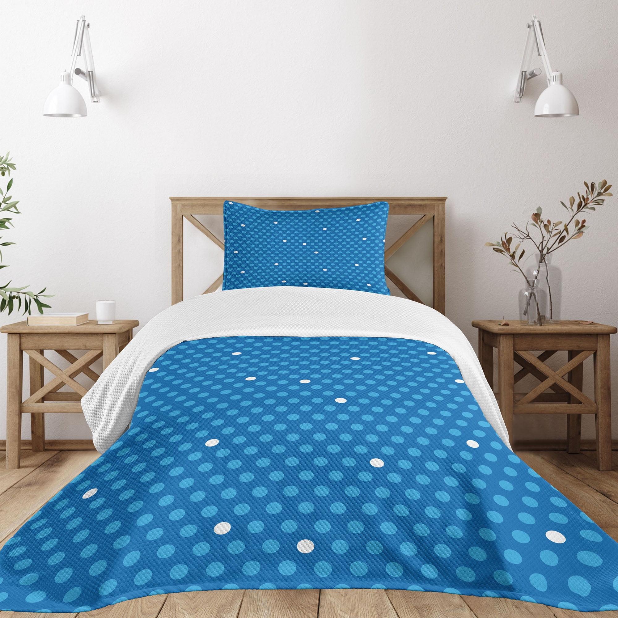 Blue Twin Quilted Bedspread Set with Pillow Sham